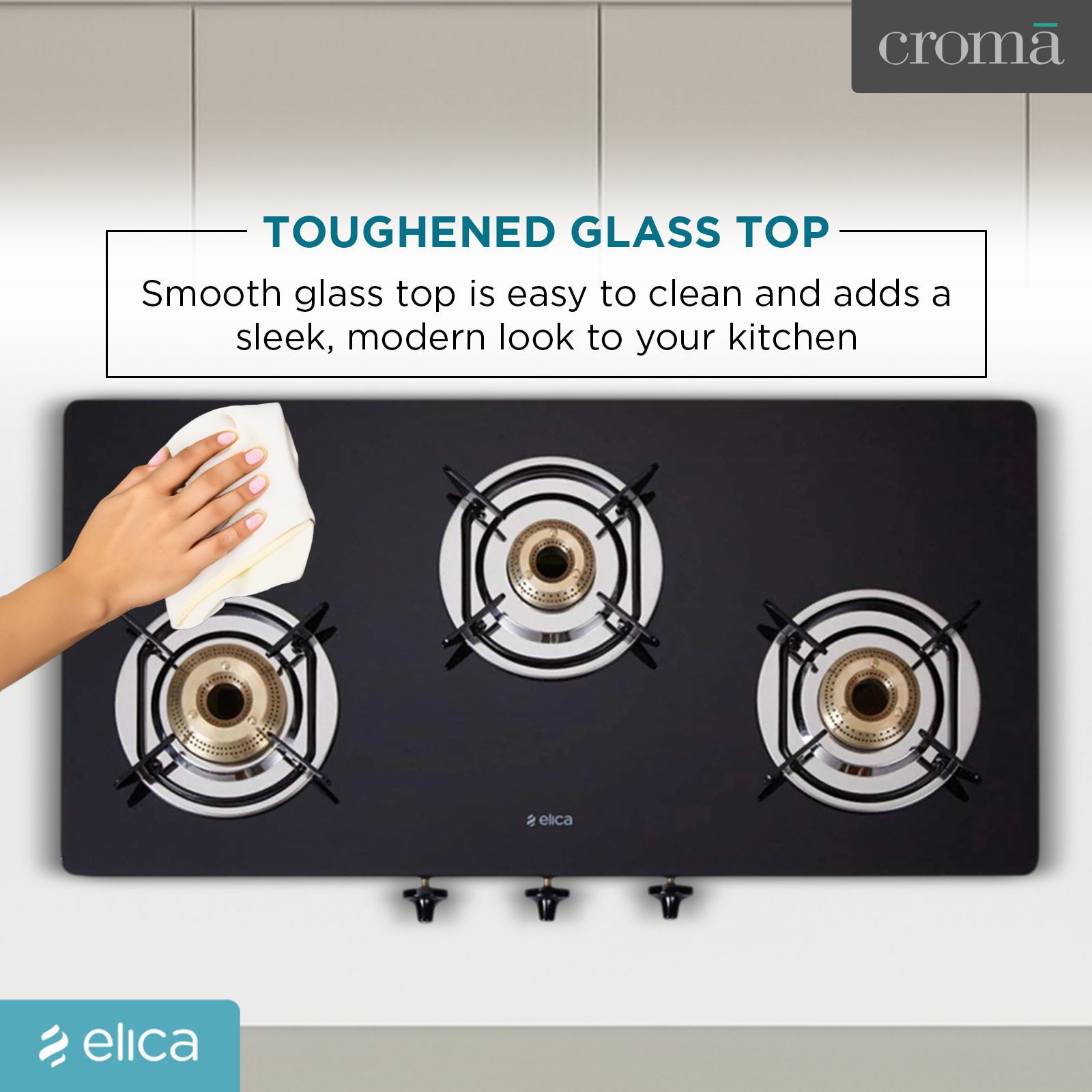 elica 773 CT DT VETRO Toughened Glass Top 3 Burner Manual Gas Stove (Round Euro Coated Grid, Black)_9