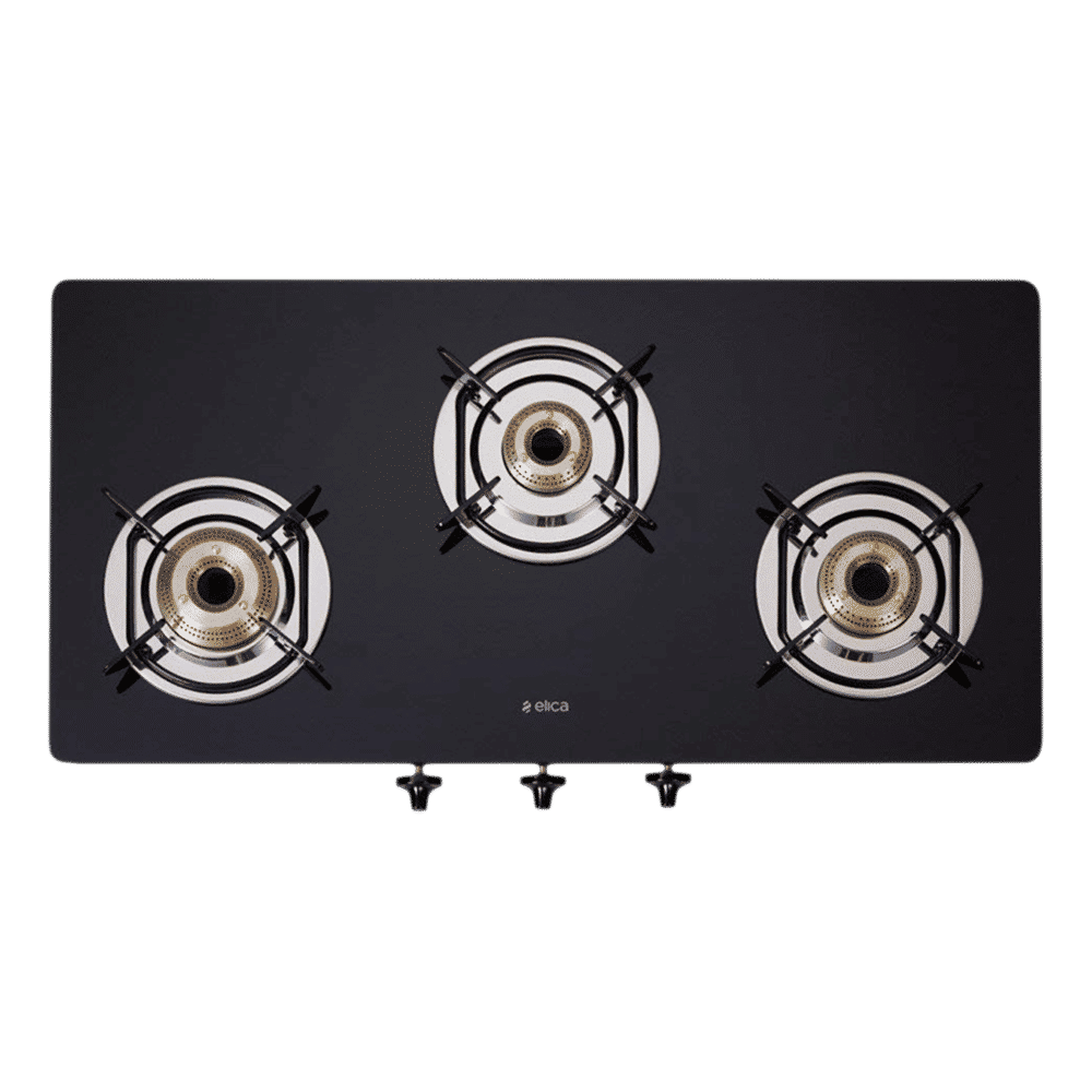 elica 773 CT DT VETRO Toughened Glass Top 3 Burner Manual Gas Stove (Round Euro Coated Grid, Black)_5