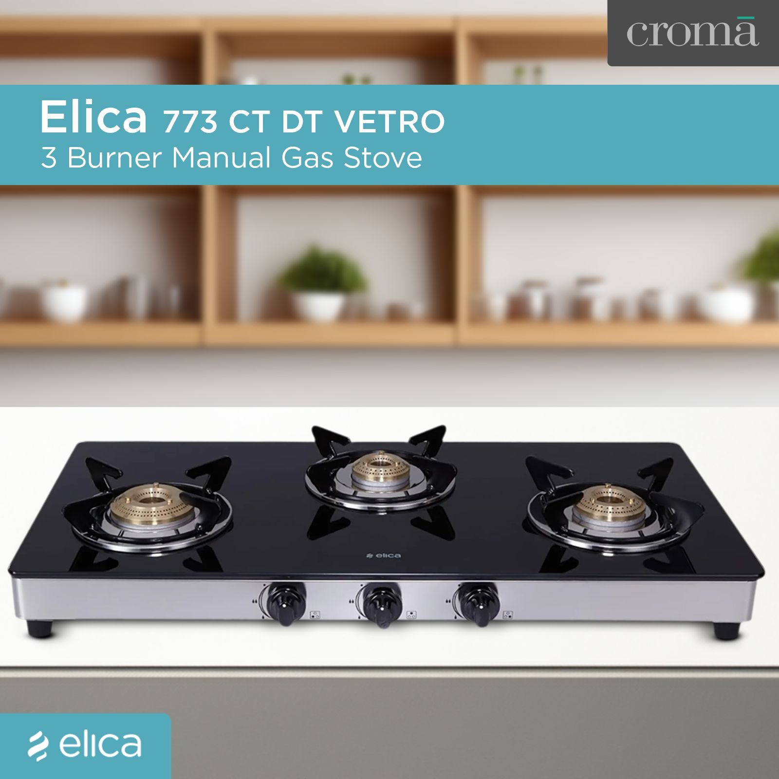 elica 773 CT DT VETRO Toughened Glass Top 3 Burner Manual Gas Stove (Round Euro Coated Grid, Black)_7