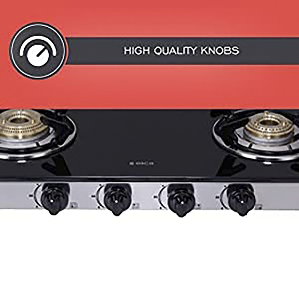 elica 694 CT DT VETRO Glass Top 4 Burner Manual Gas Stove (Round Euro Coated Grid, Black)_5