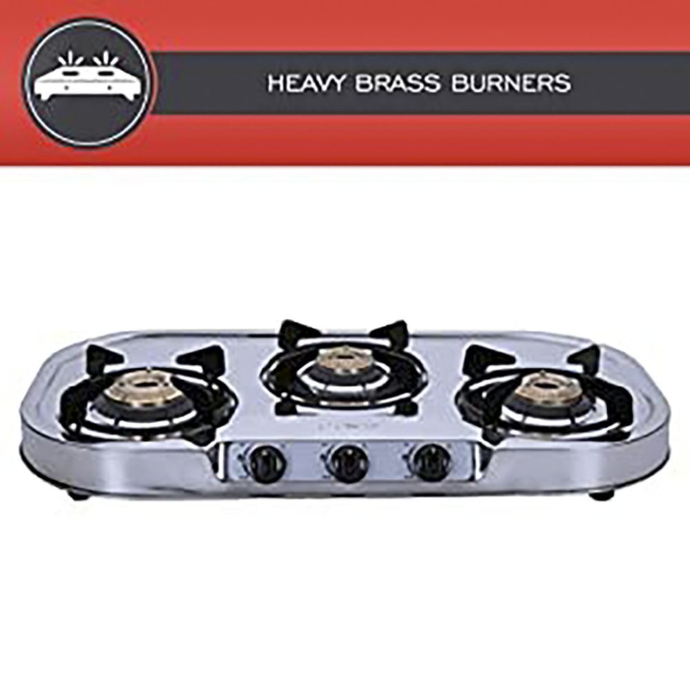 Elica INOX 753 SS 3 Burner Manual Gas Stove (Round Euro Coated Grid, Silver)_6