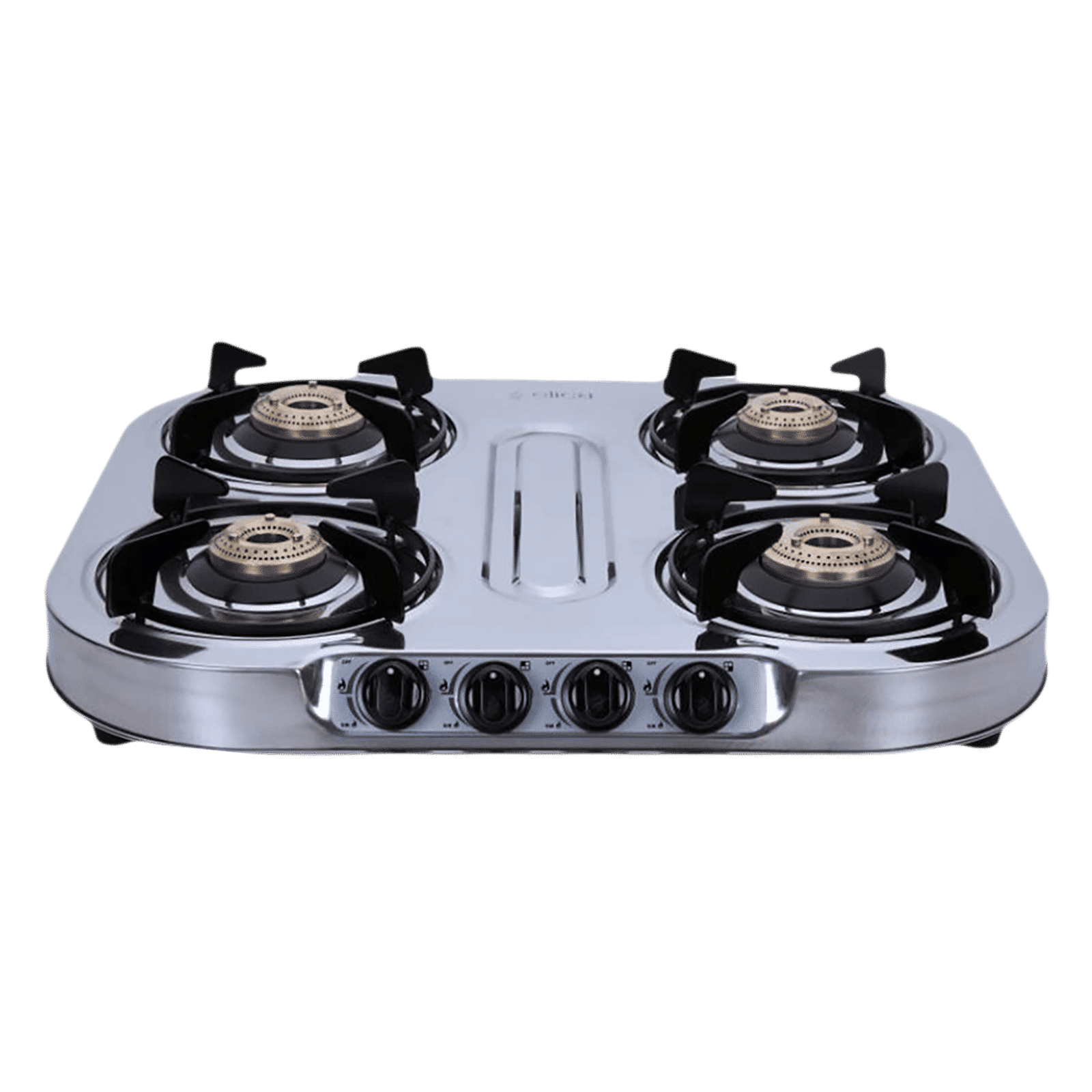 Elica INOX 604 SS 4 Burner Manual Gas Stove (Round Euro Coated Grid, Silver)_1