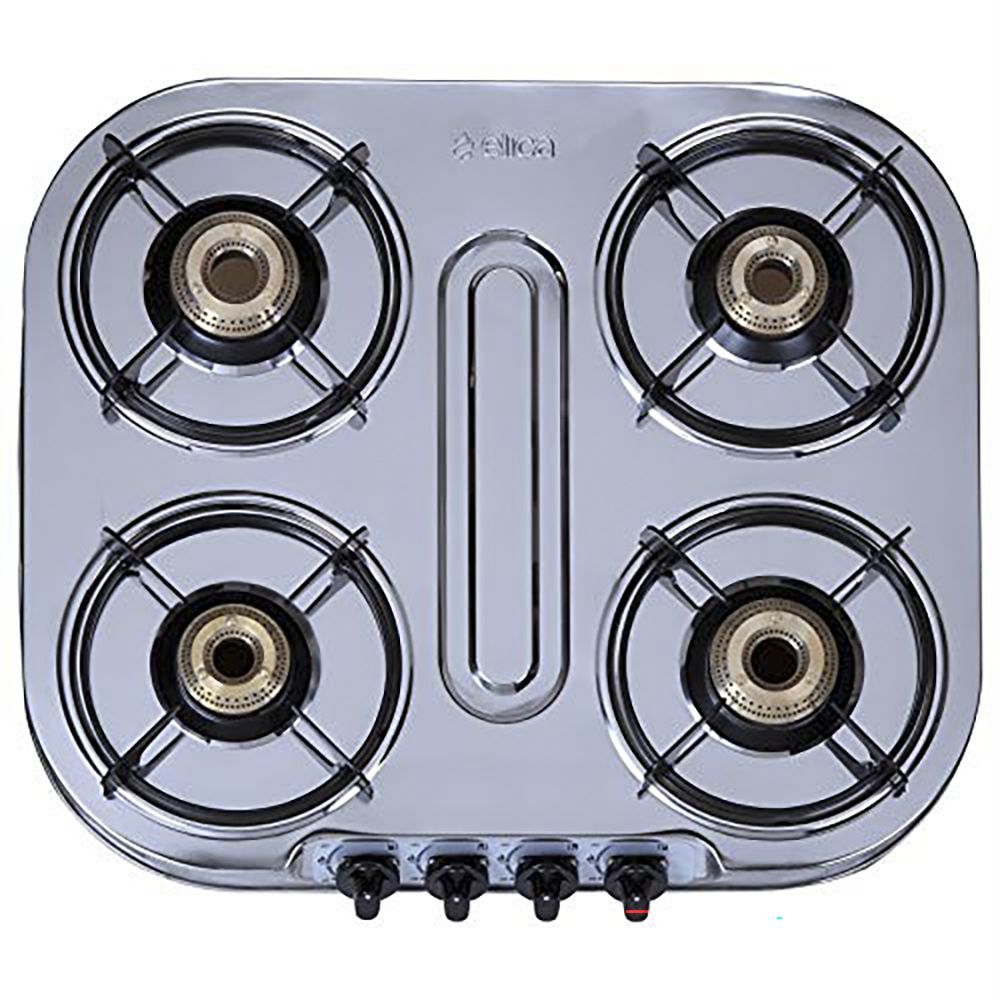Elica INOX 604 SS 4 Burner Manual Gas Stove (Round Euro Coated Grid, Silver)_6