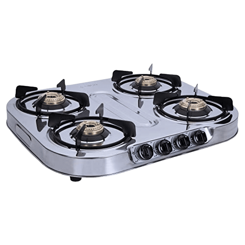 Elica INOX 604 SS 4 Burner Manual Gas Stove (Round Euro Coated Grid, Silver)_5