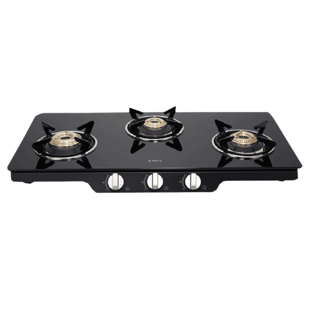 elica Patio ICT 773 DT SERIES Toughened Glass Top 3 Burner Manual Gas Stove (Rust Resistant, Black)_1