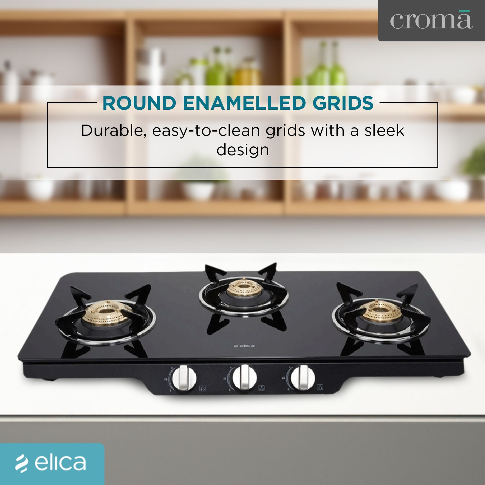 elica Patio ICT 773 DT SERIES Toughened Glass Top 3 Burner Manual Gas Stove (Rust Resistant, Black)_9