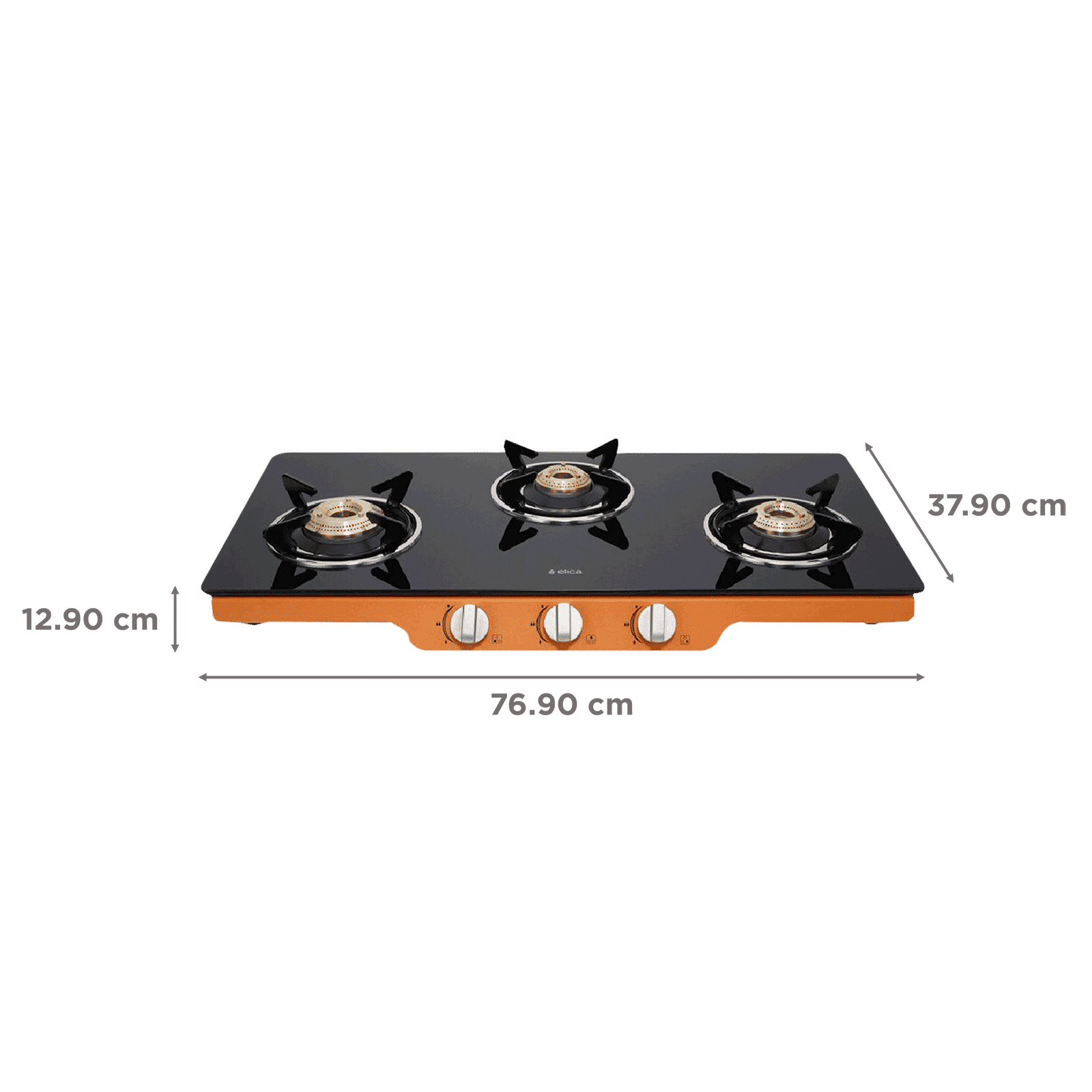 Elica Patio ICT DT773ORG Glass Top 3 Burner Automatic Gas Stove (Round Enamelled Grid, Black/Orange) Elica Patio ICT DT773ORG Glass Top 3 Burner Automatic Gas Stove (Round Enamelled Grid, Black/Orange)_2