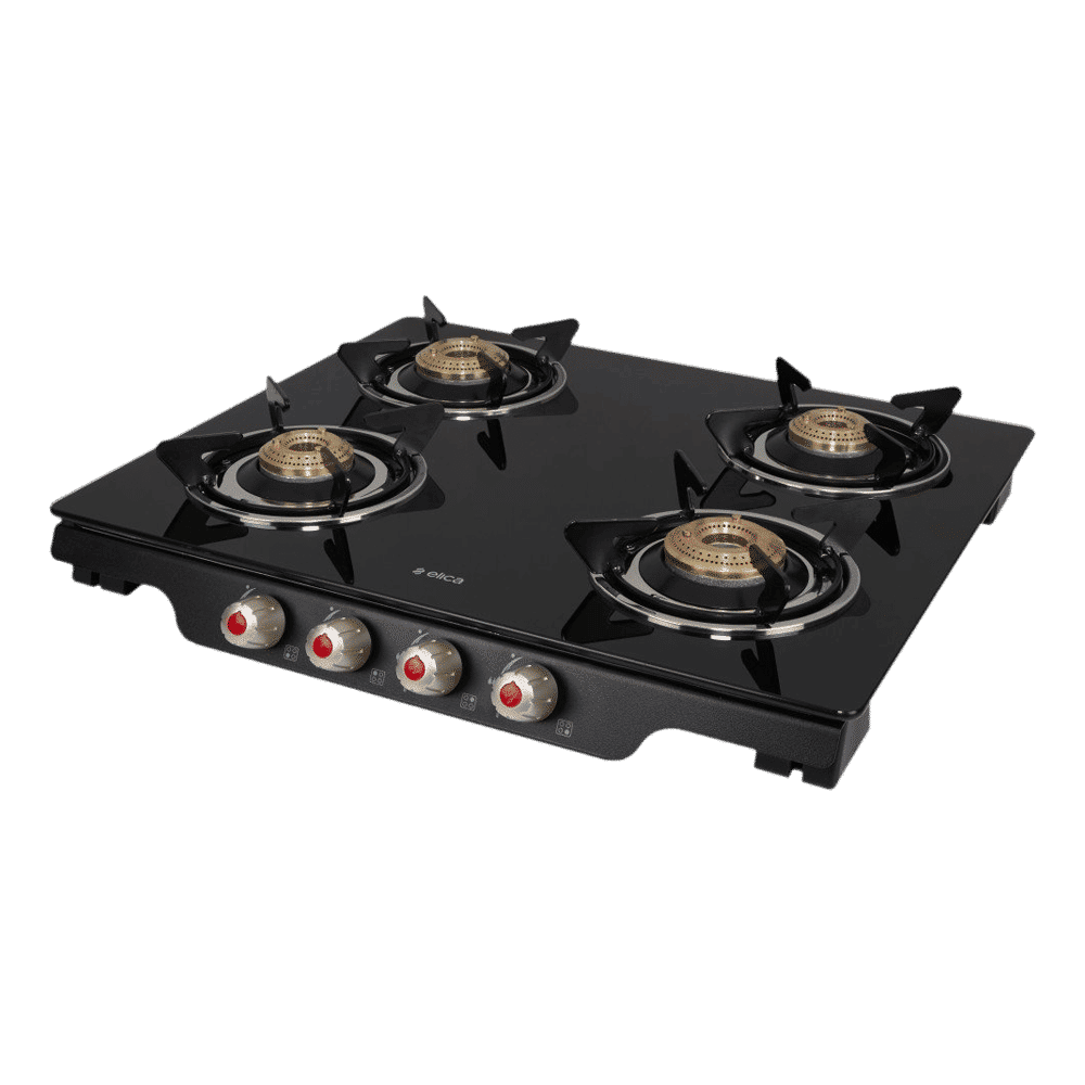 Elica Patio ICT DT 460 BLK S Glass Top 4 Burner Manual Gas Stove (Rotational On Device Control, Black)_4