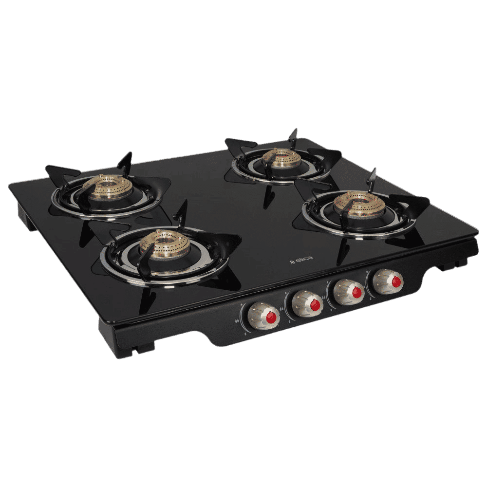 Elica Patio ICT DT 460 BLK S Glass Top 4 Burner Manual Gas Stove (Rotational On Device Control, Black)_5