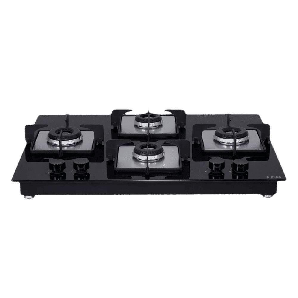 Elica FLEXI HCT 470 DX LOTUS BK Toughened Glass Top 4 Burner Automatic Electric Hob (360 Degree Nozzle Rotation, Black)_1