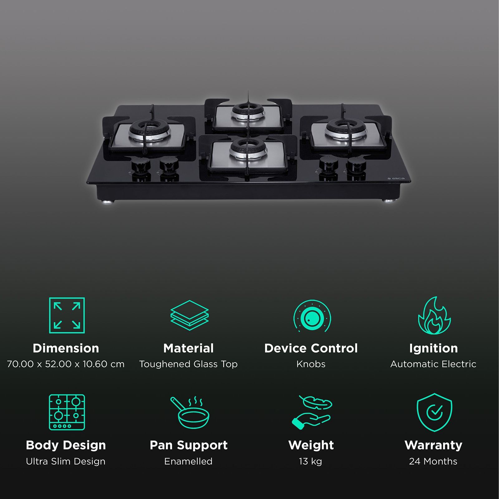 Elica FLEXI HCT 470 DX LOTUS BK Toughened Glass Top 4 Burner Automatic Electric Hob (360 Degree Nozzle Rotation, Black)_3