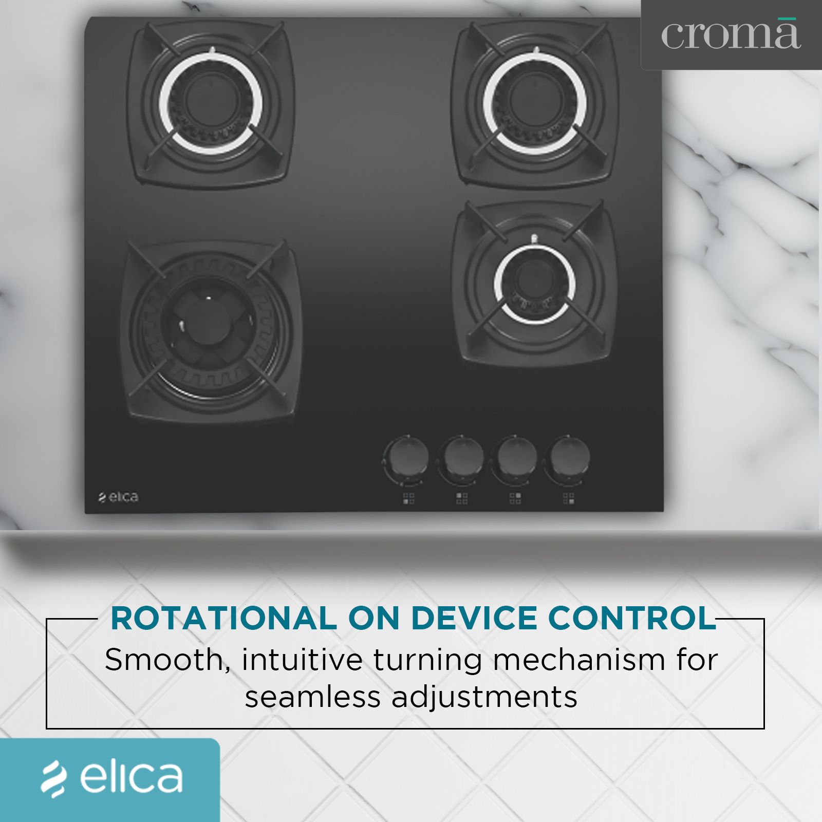 Elica DT FLEXI MFC 4B 60 SWIRL Glass Top 4 Burner Automatic Hob (Rotational On Device Control, Black)_6