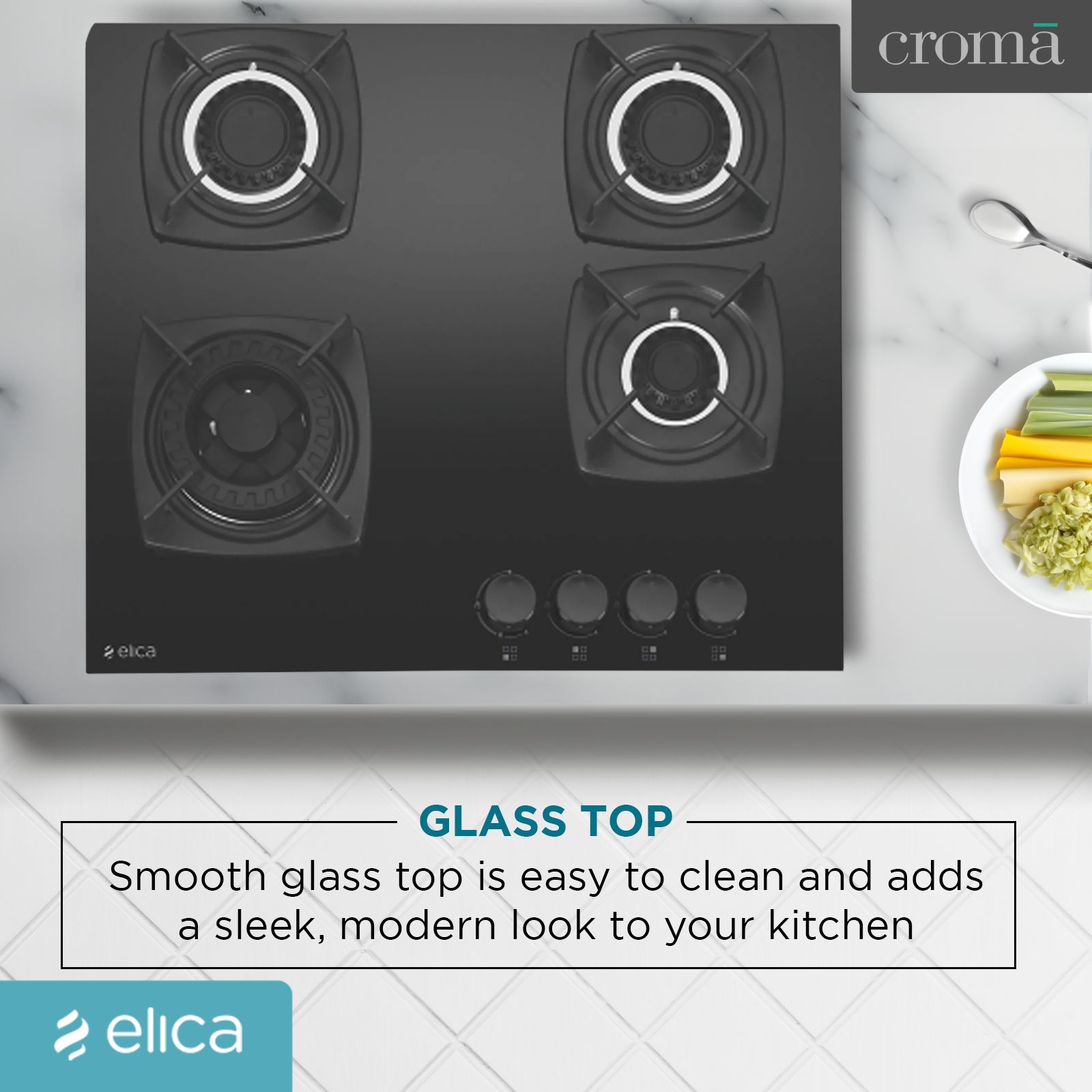Elica DT FLEXI MFC 4B 60 SWIRL Glass Top 4 Burner Automatic Hob (Rotational On Device Control, Black)_7