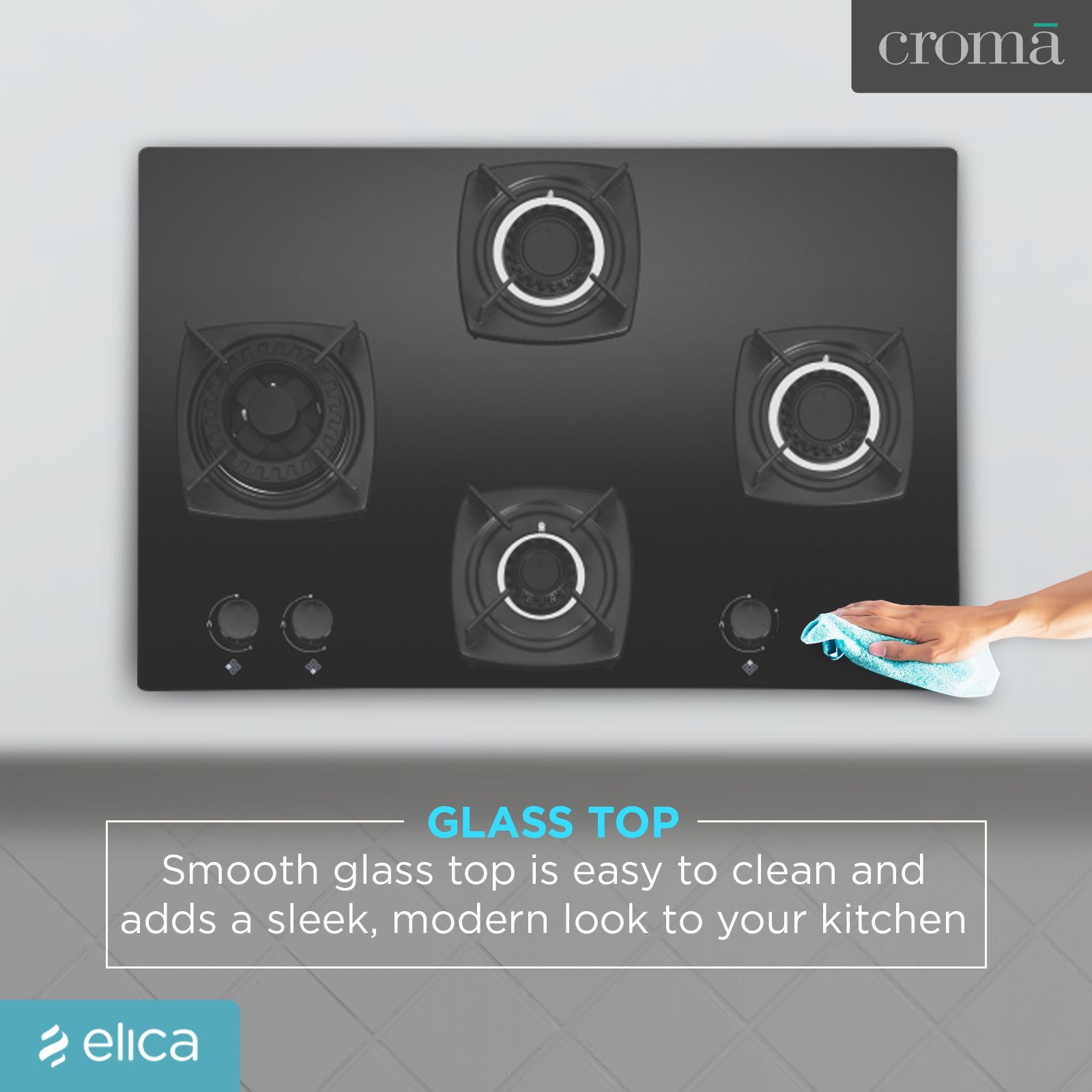 Elica DT FLEXI MFC 4B 70 SWIRL Glass Top 4 Burner Automatic Hob (Rotational On Device Control, Black)_6