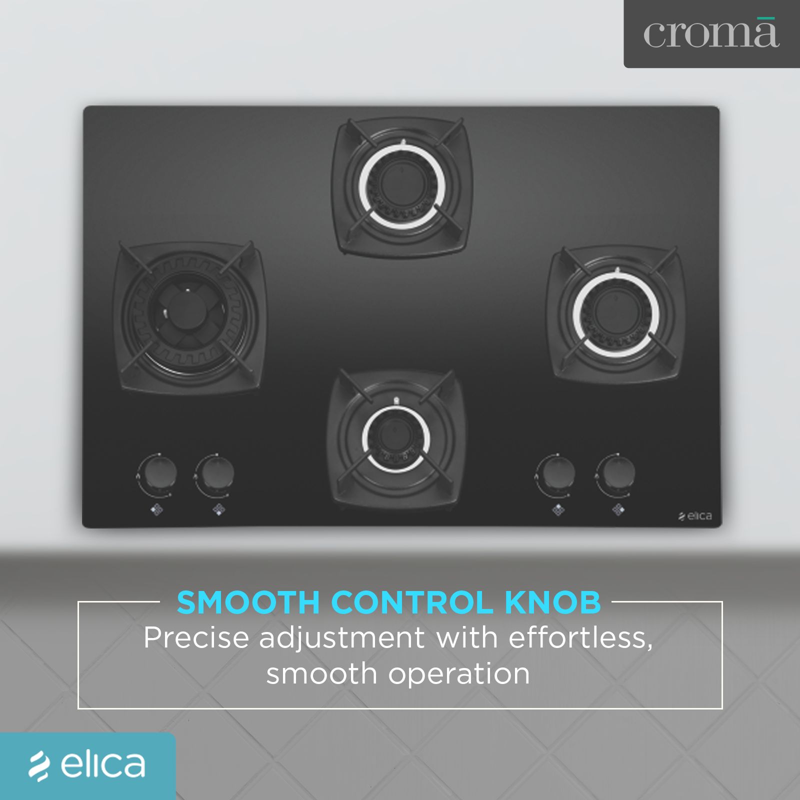 Elica DT FLEXI MFC 4B 70 SWIRL Glass Top 4 Burner Automatic Hob (Rotational On Device Control, Black)_7