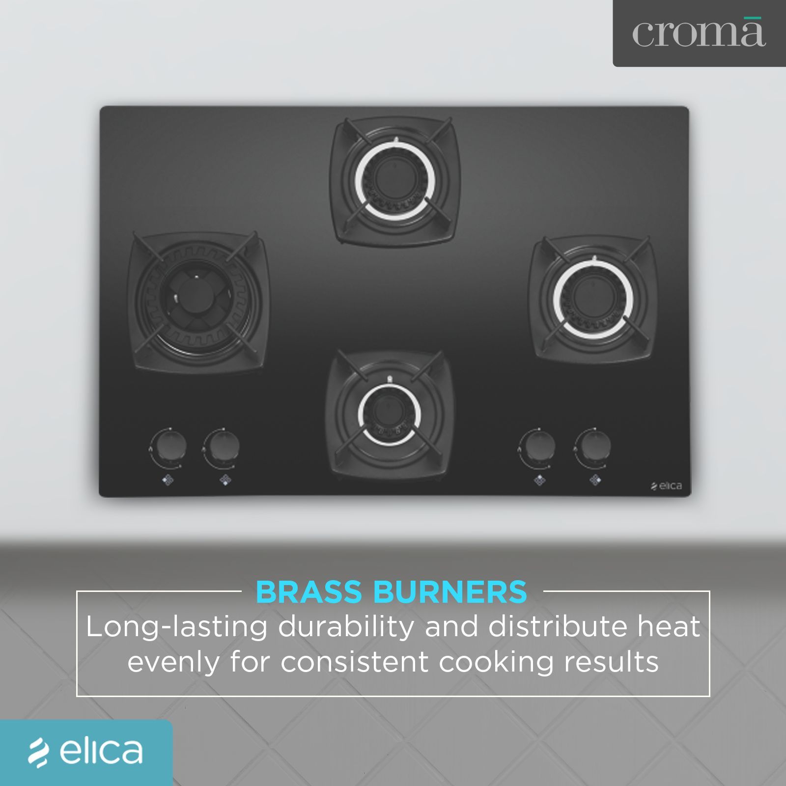 Elica DT FLEXI MFC 4B 70 SWIRL Glass Top 4 Burner Automatic Hob (Rotational On Device Control, Black)_5