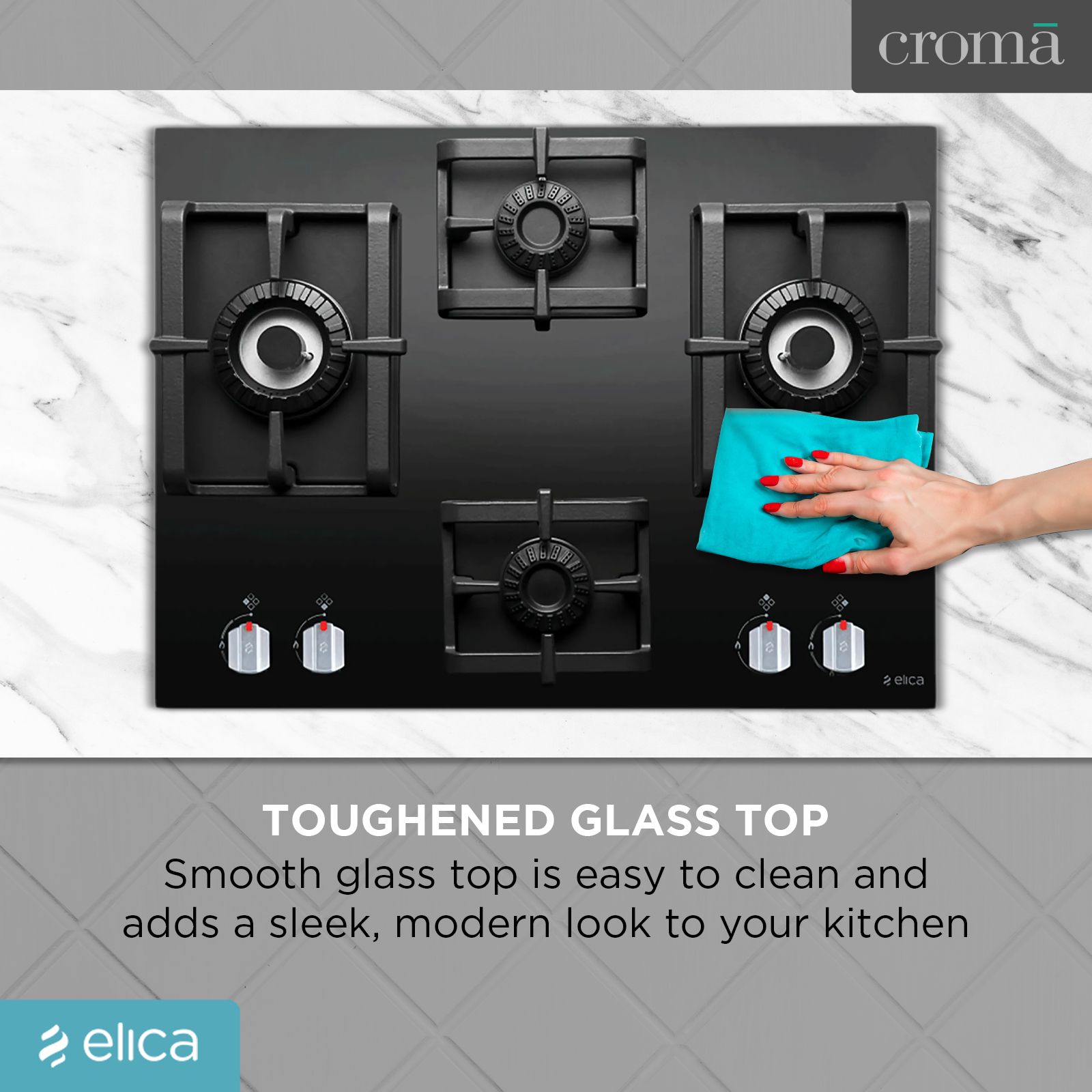 Elica PRO MFC 4B 70 DX SWIRL Glass Top 4 Burner Automatic Hob (Square Grid, Black)_7