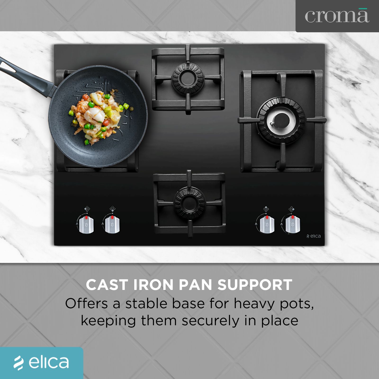 Elica PRO MFC 4B 70 DX SWIRL Glass Top 4 Burner Automatic Hob (Square Grid, Black)_8