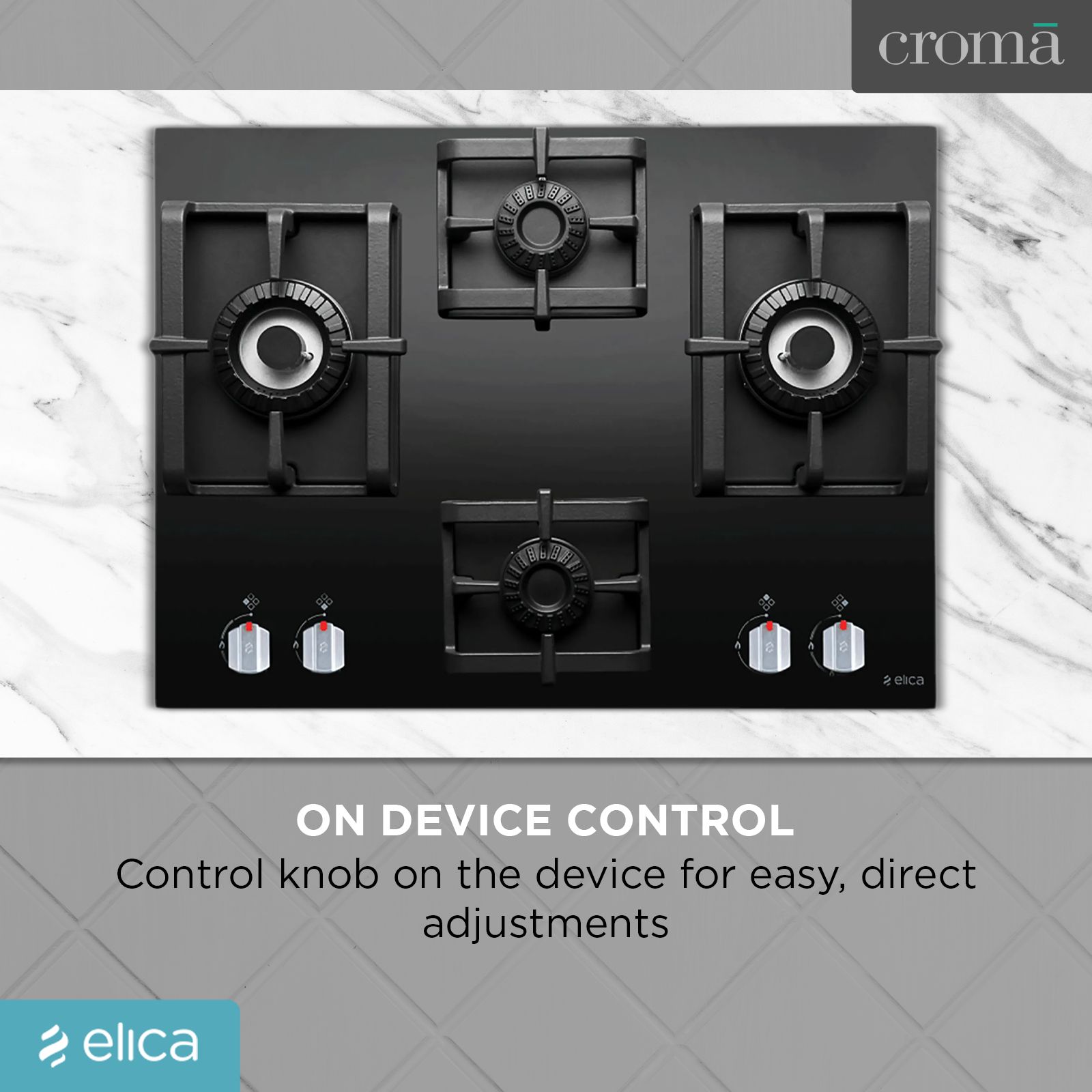 Elica PRO MFC 4B 70 DX SWIRL Glass Top 4 Burner Automatic Hob (Square Grid, Black)_9