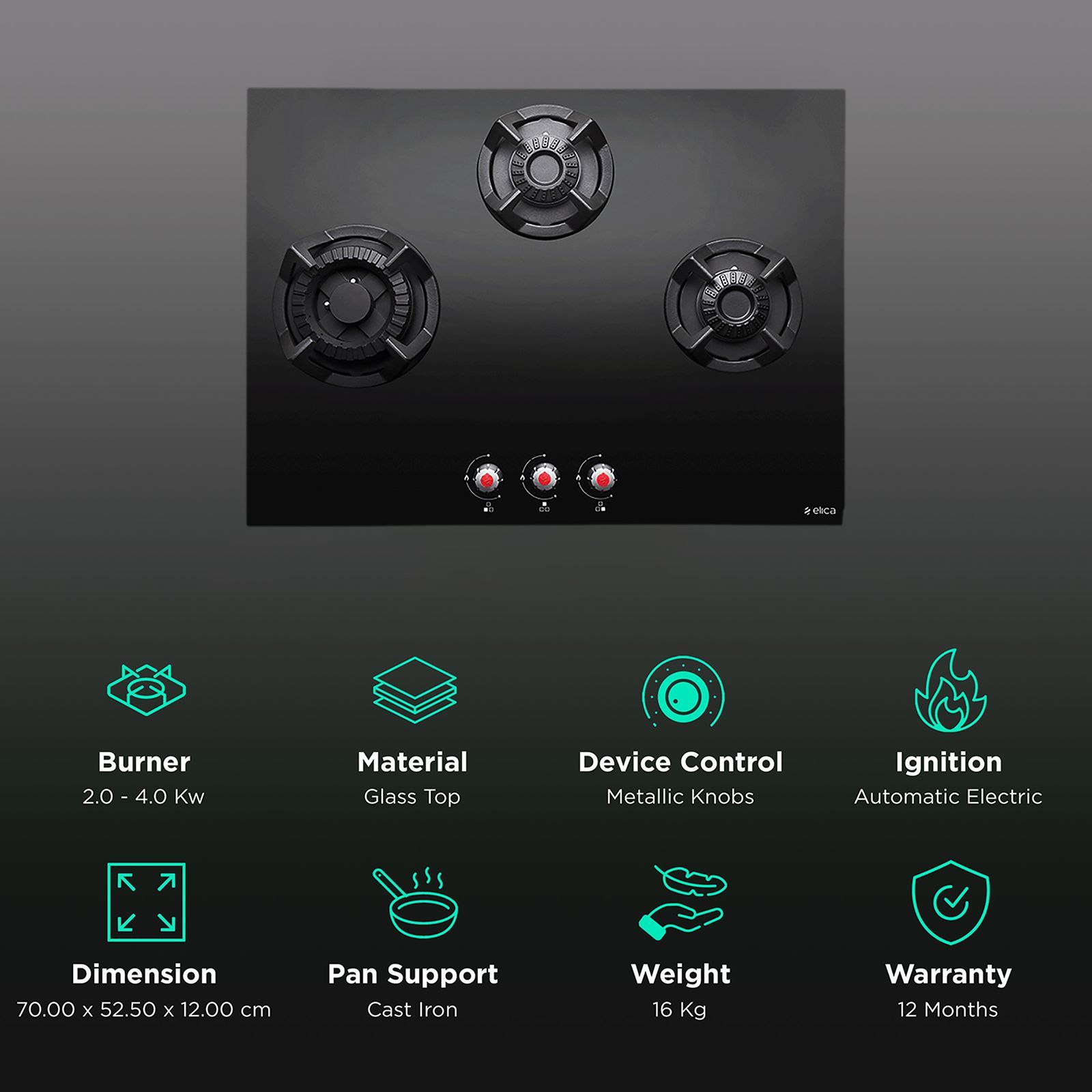 Elica CLASSIC MFC 3B 70 SWIRL N Glass Top 3 Burner Automatic Electric Hob (Multi Flame Control, Black) Elica CLASSIC MFC 3B 70 SWIRL N Glass Top 3 Burner Automatic Electric Hob (Multi Flame Control, Black)_3