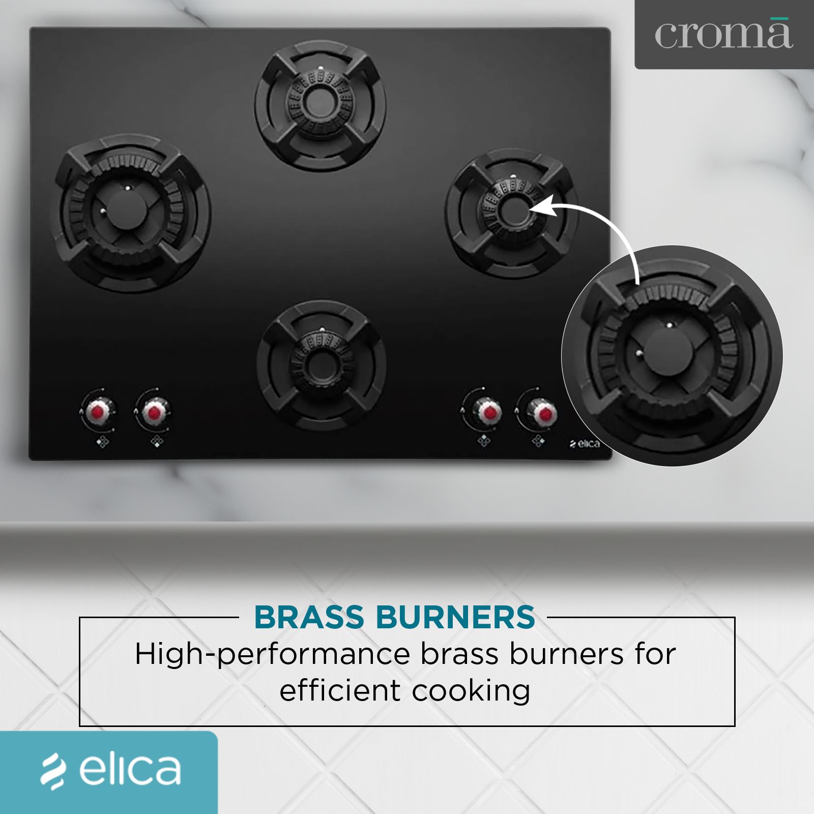 Elica CLASSIC MFC 4B 70 SWIRL N Glass Top 4 Burner Automatic Electric Hob (Multi Flame Control, Black)_7