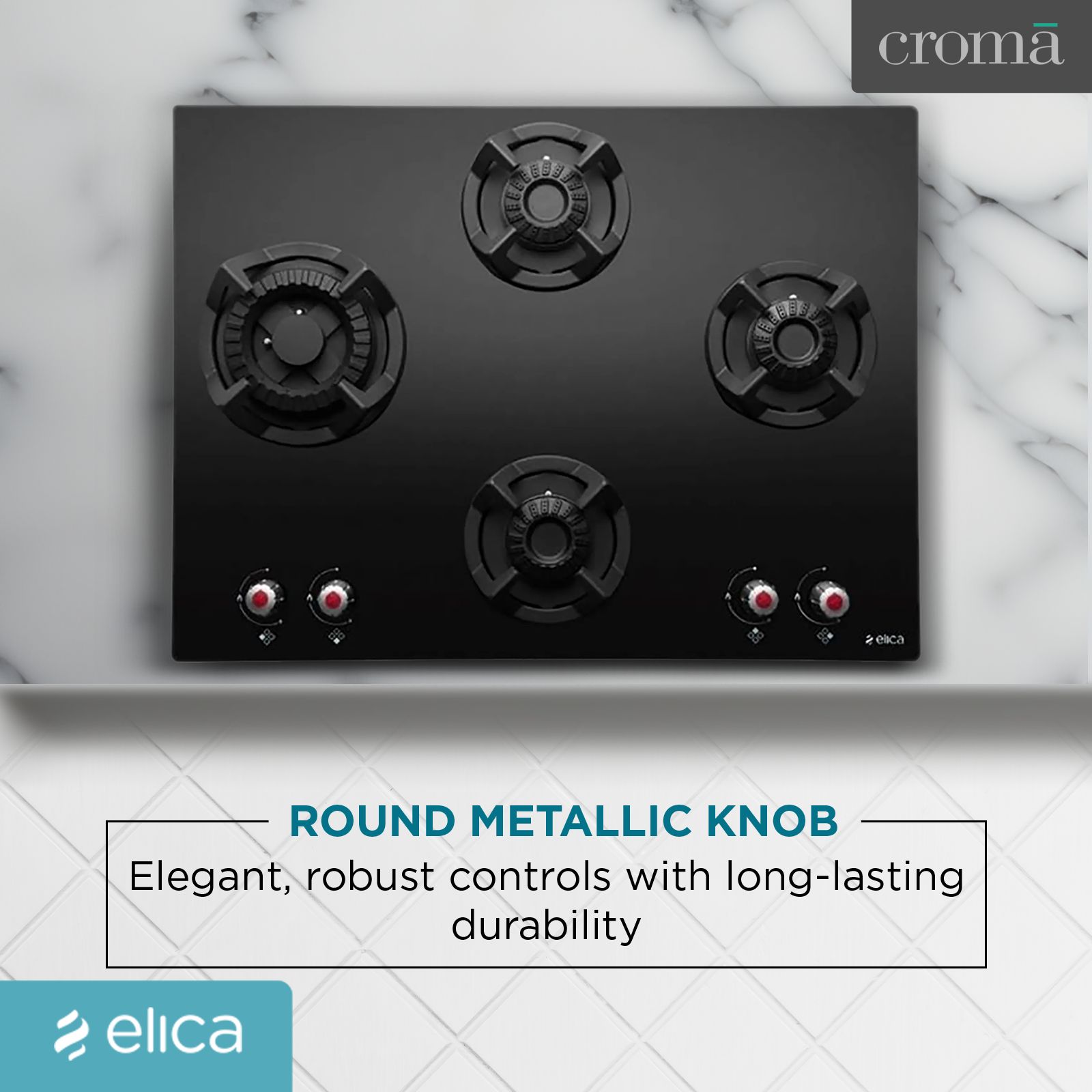Elica CLASSIC MFC 4B 70 SWIRL N Glass Top 4 Burner Automatic Electric Hob (Multi Flame Control, Black)_8