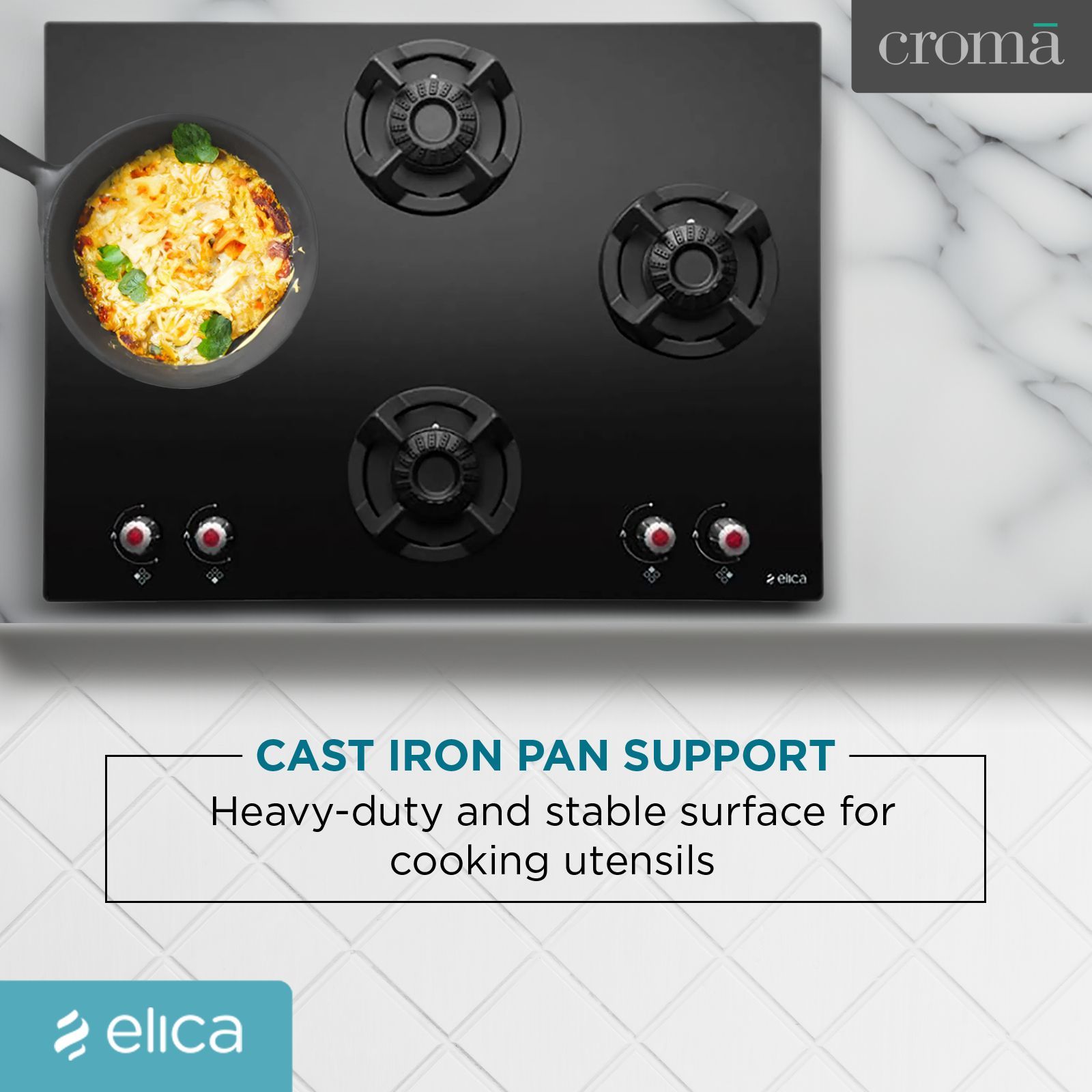 Elica CLASSIC MFC 4B 70 SWIRL N Glass Top 4 Burner Automatic Electric Hob (Multi Flame Control, Black)_9