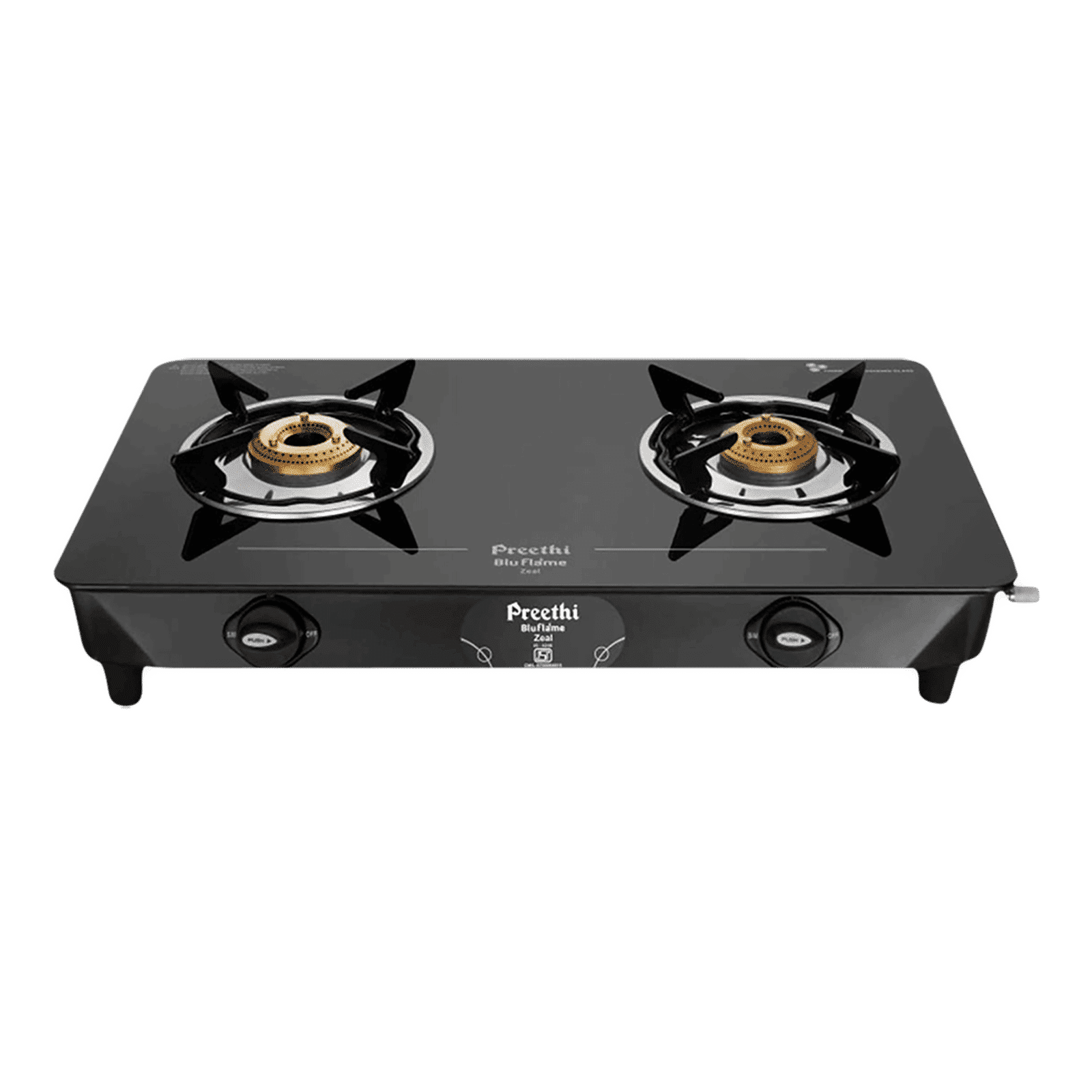 Preethi Zeal 2B Toughened Glass Top 2 Burner Manual Gas Stove (Triad Nozzle Connection, Black)_1