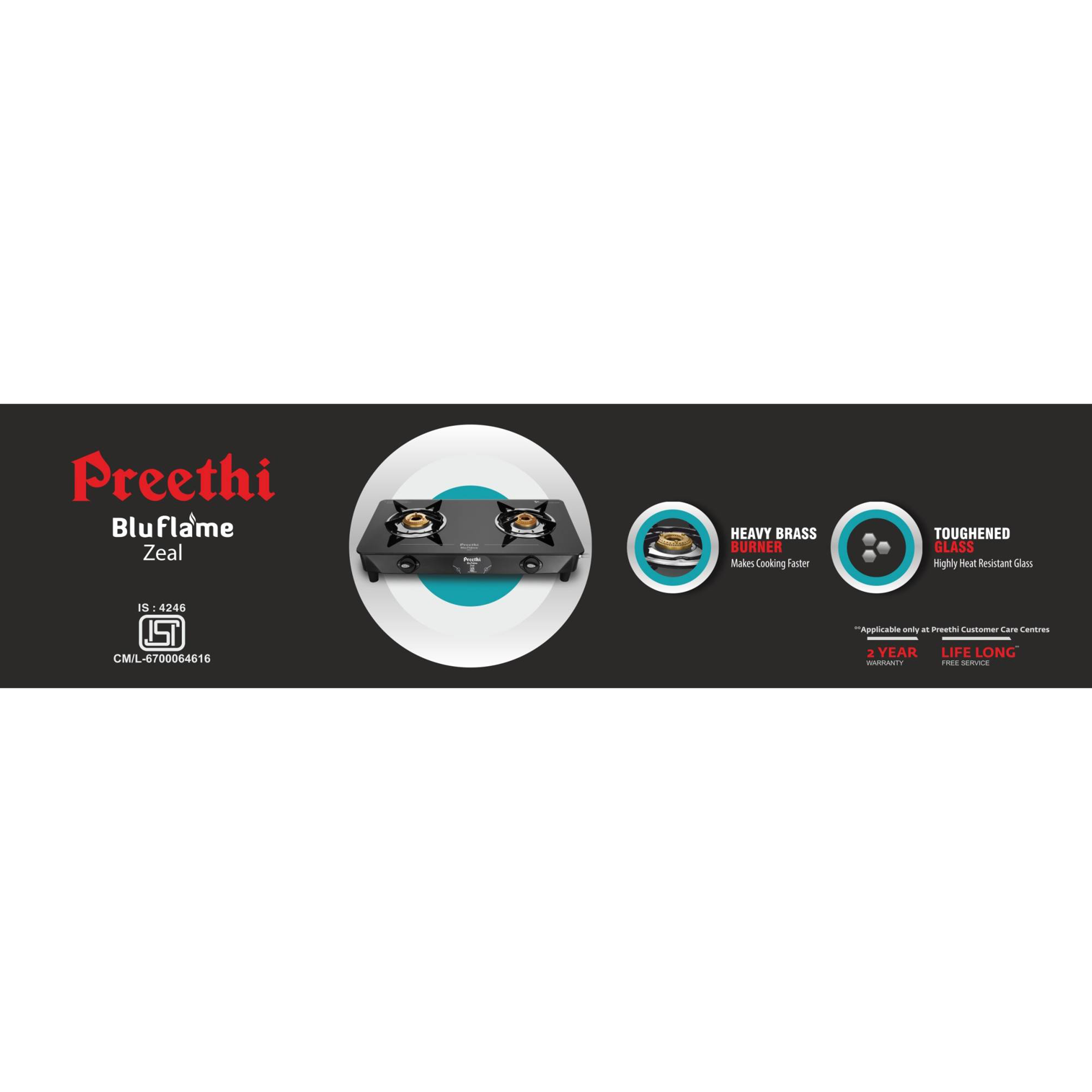 Preethi Zeal 2B Toughened Glass Top 2 Burner Manual Gas Stove (Triad Nozzle Connection, Black)_6