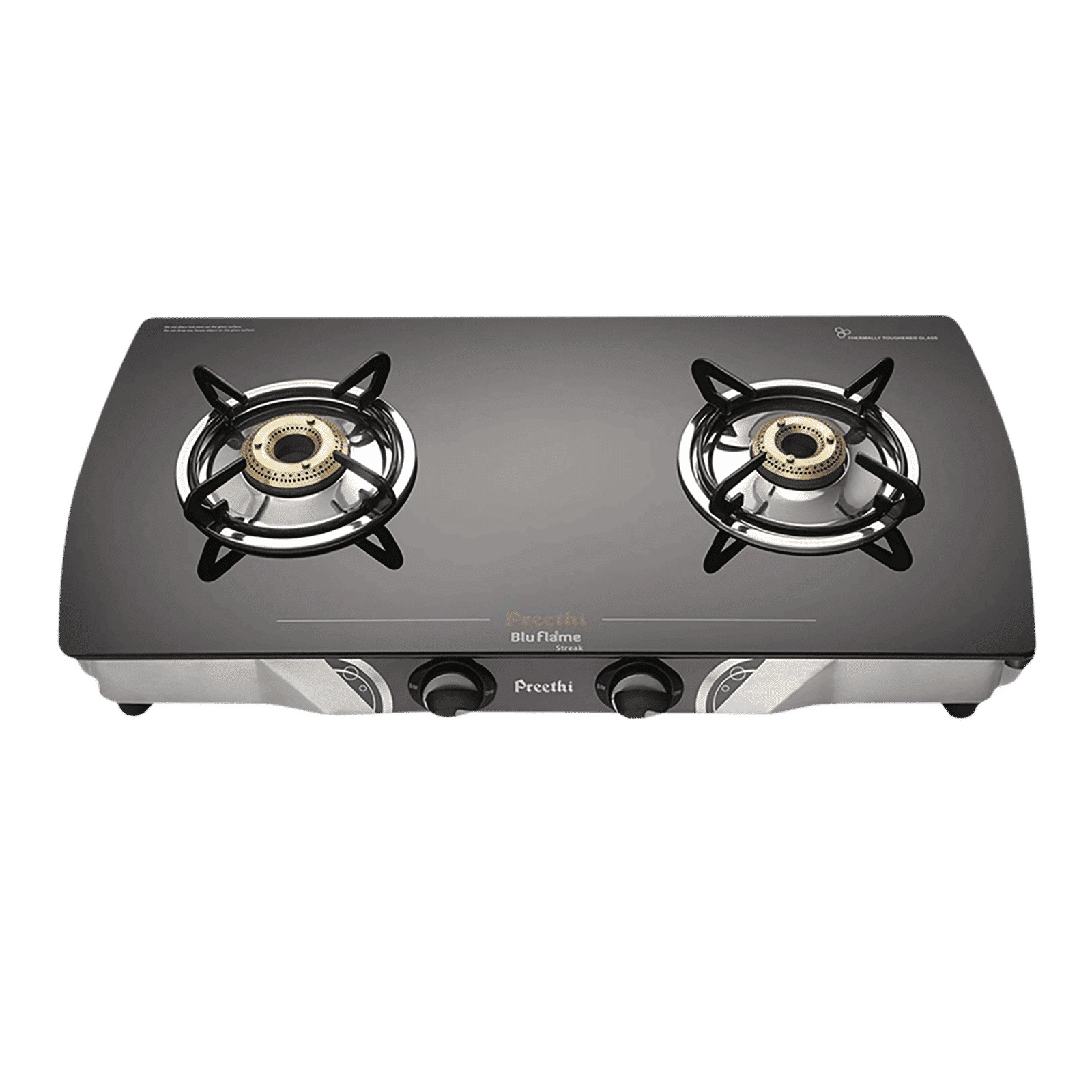 Preethi Blue Flame Streak Toughened Glass Top 2 Burner Manual Gas Stove (Lighter Holder, Black) Preethi Blue Flame Streak Toughened Glass Top 2 Burner Manual Gas Stove (Lighter Holder, Black)_1