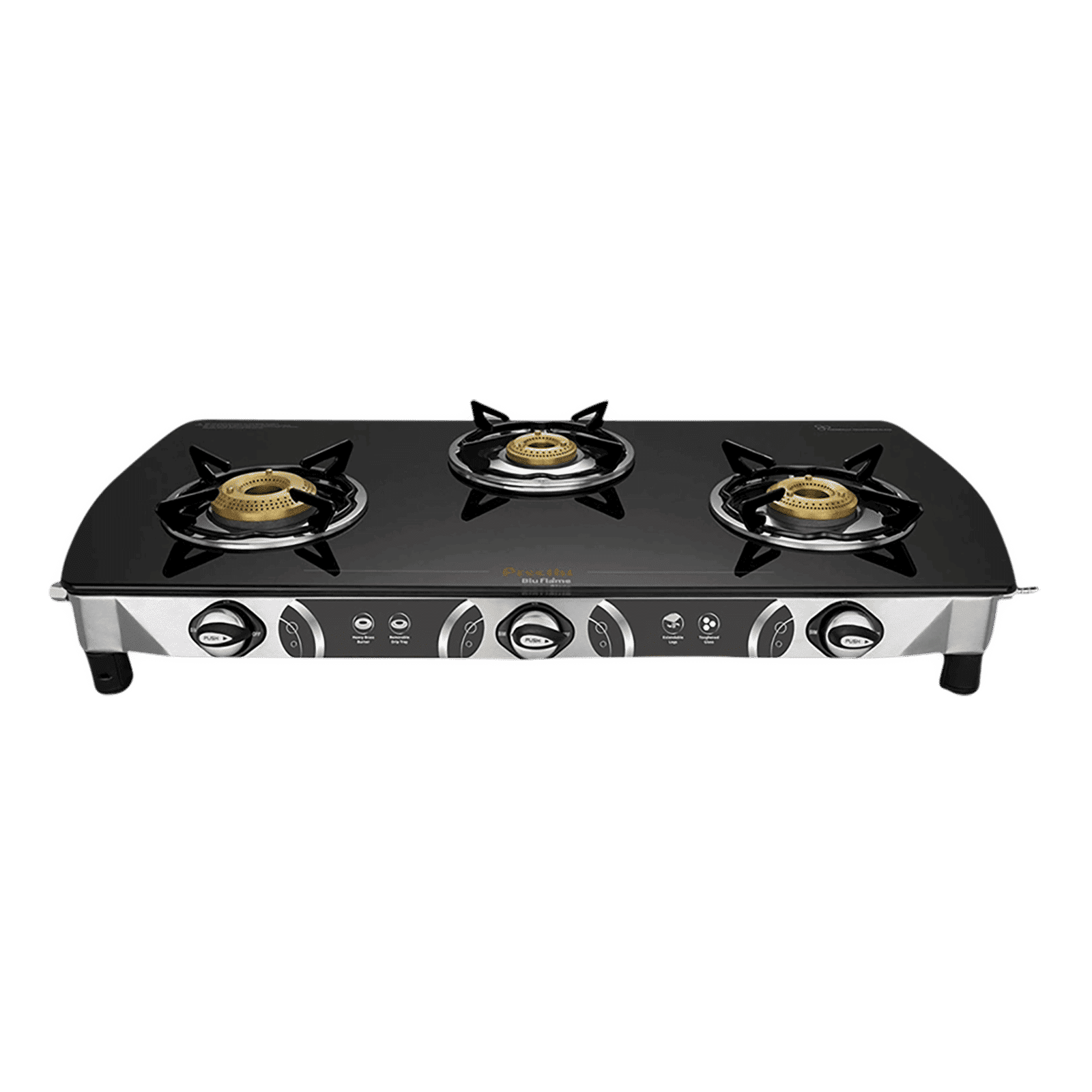 Preethi Blue Flame Blaze Toughened Glass Top 3 Burner Manual Gas Stove (Lighter Holder, Black)_1