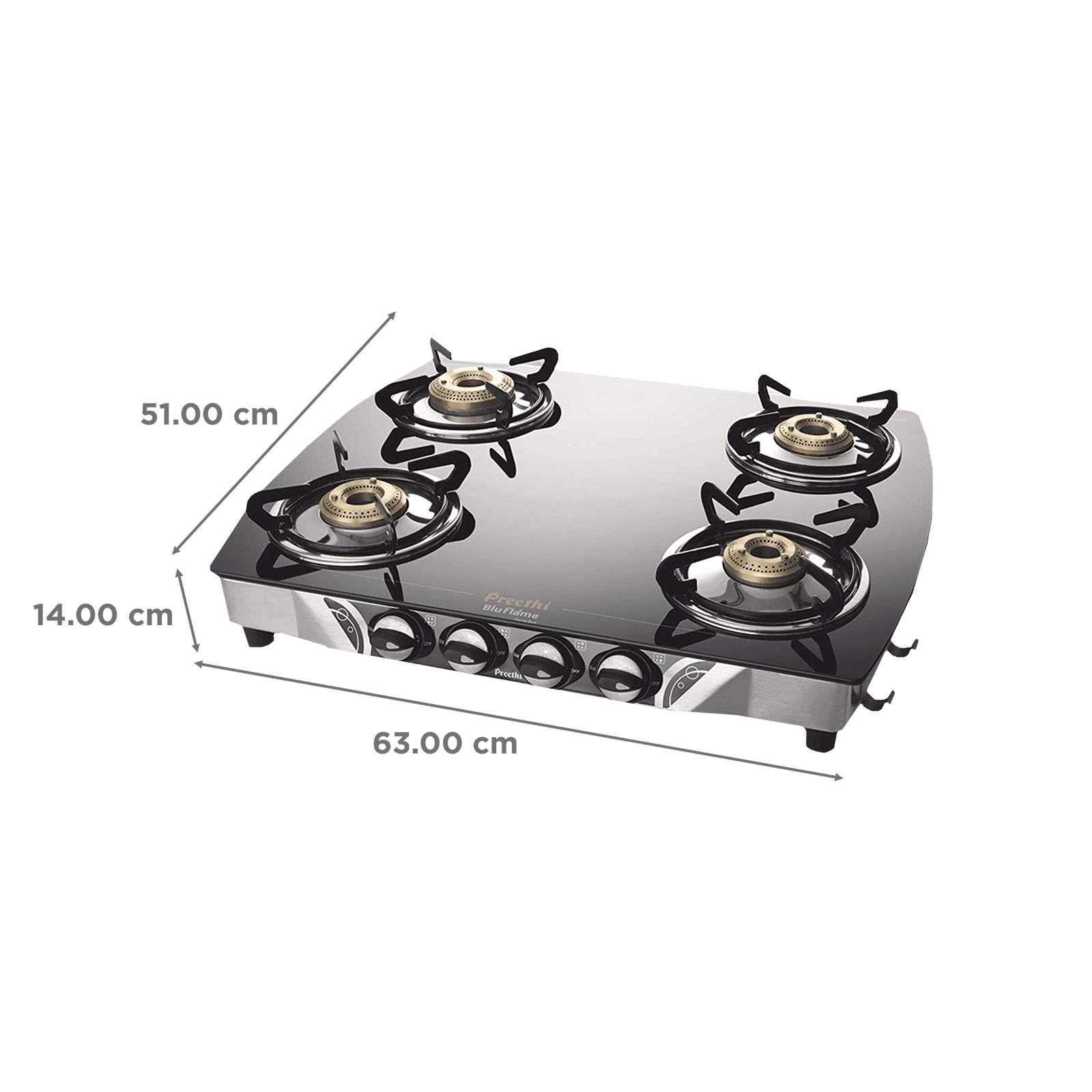 Preethi Blu Flame Jumbo Toughened Glass Top 4 Burner Manual Gas Stove (Handy Lighter Holder, Black)_2