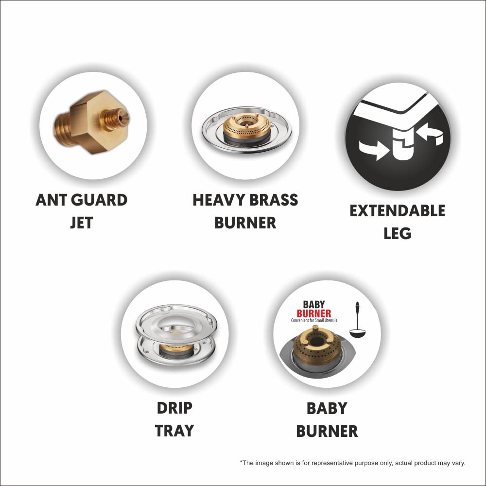 Preethi Blue Flame Jumbo Max Toughened Glass Top 4 Burner Manual Gas Stove (Lighter Holder, Black)_5