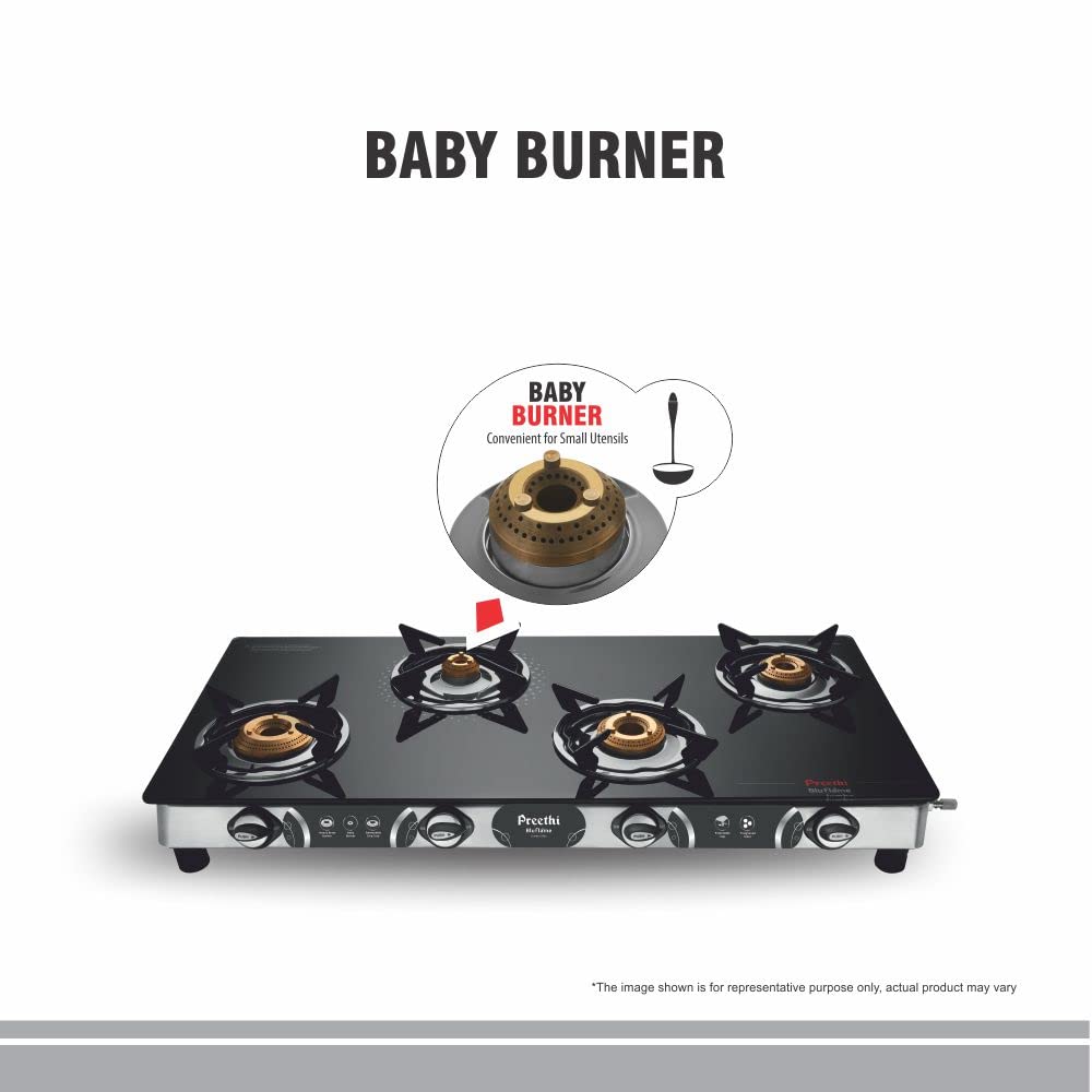 Preethi Blue Flame Jumbo Max Toughened Glass Top 4 Burner Manual Gas Stove (Lighter Holder, Black)_10