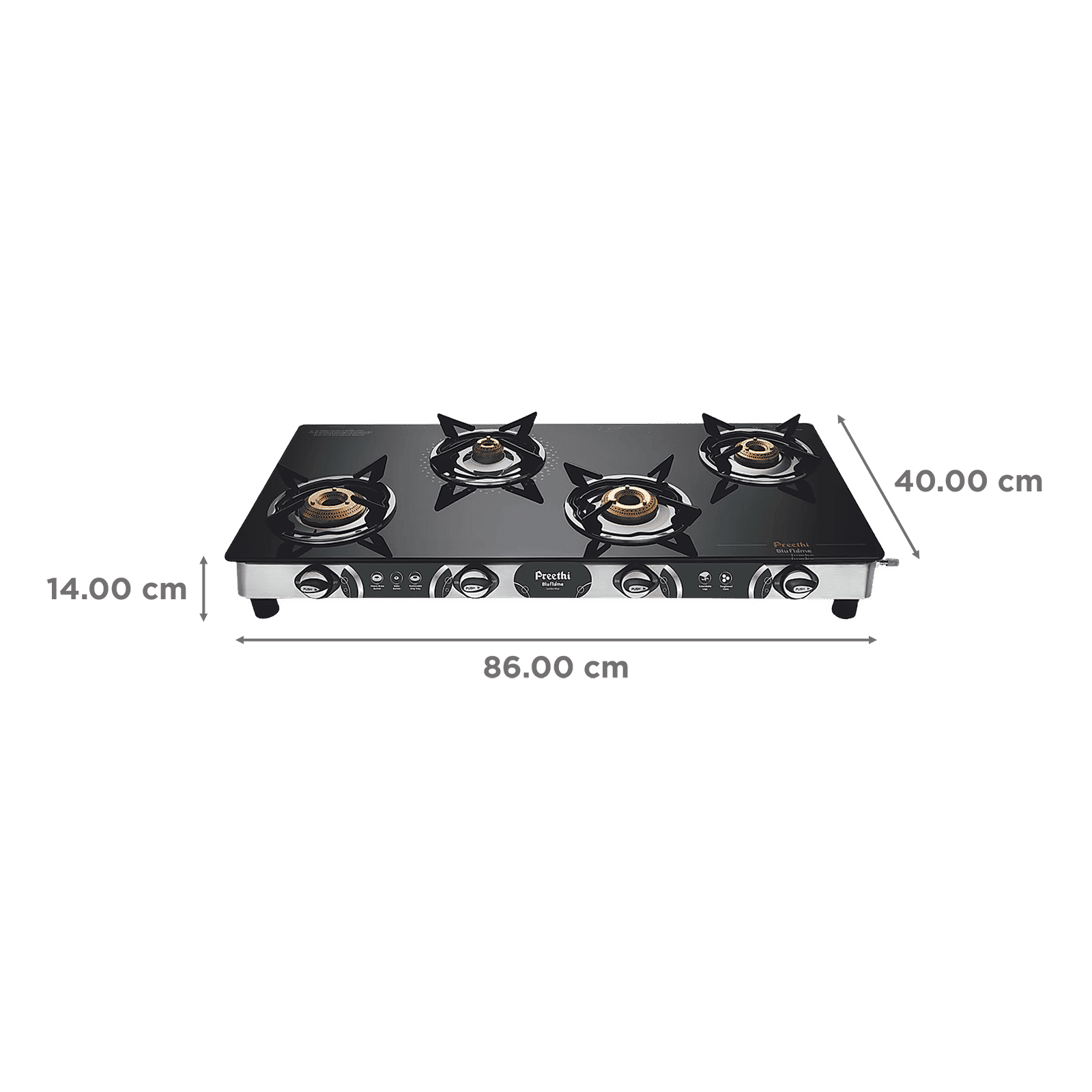 Preethi Blue Flame Jumbo Max Toughened Glass Top 4 Burner Manual Gas Stove (Lighter Holder, Black)_2