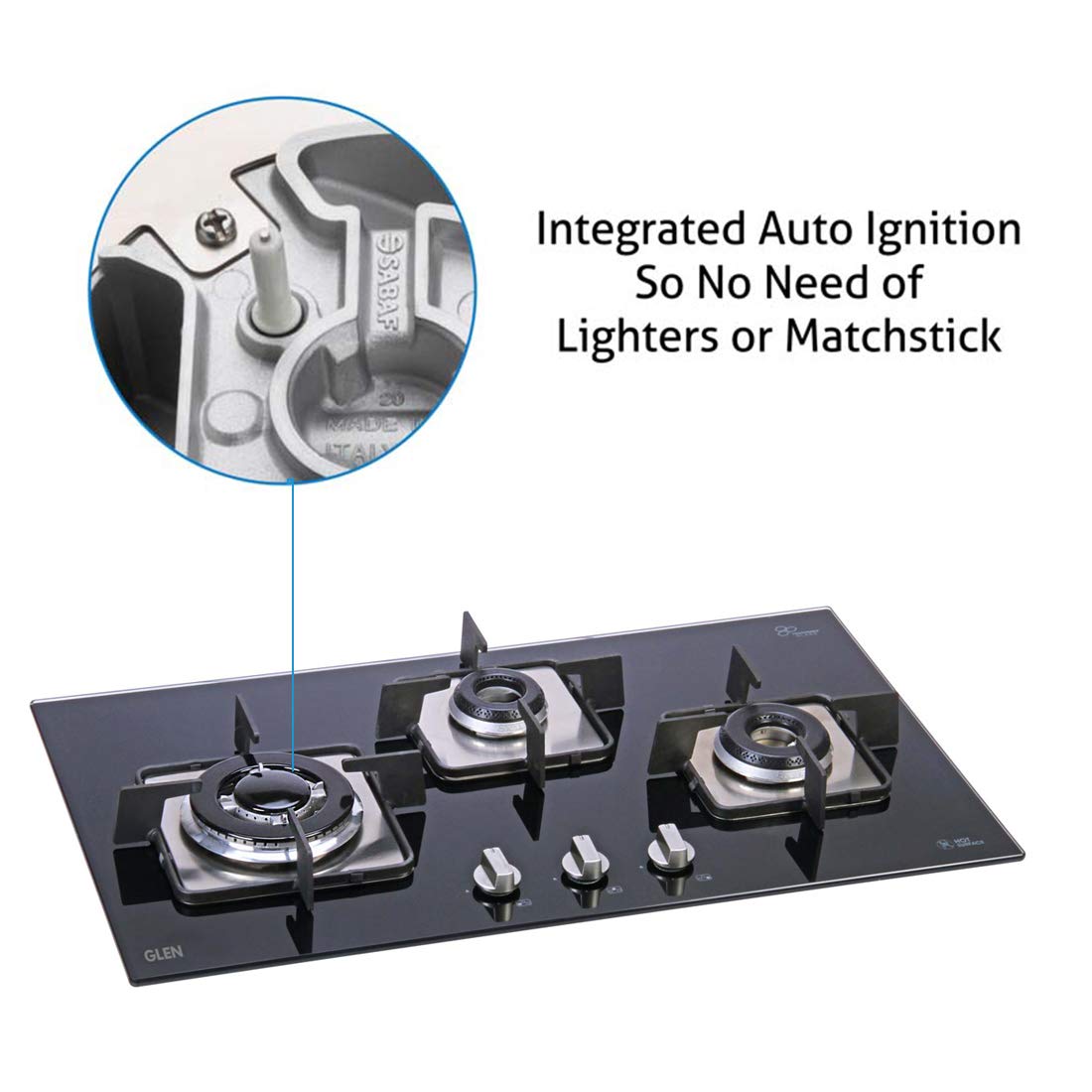 Glen 1073 SQ IN Toughened Glass Top 3 Burner Automatic Electric Hob (Sturdy Pan Support, Black)_8