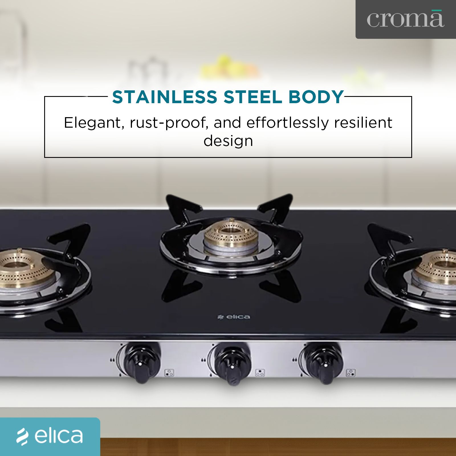 elica 773 CT DT VETRO Toughened Glass Top 3 Burner Automatic Gas Stove (Round Euro Coated Grid, Black)_9