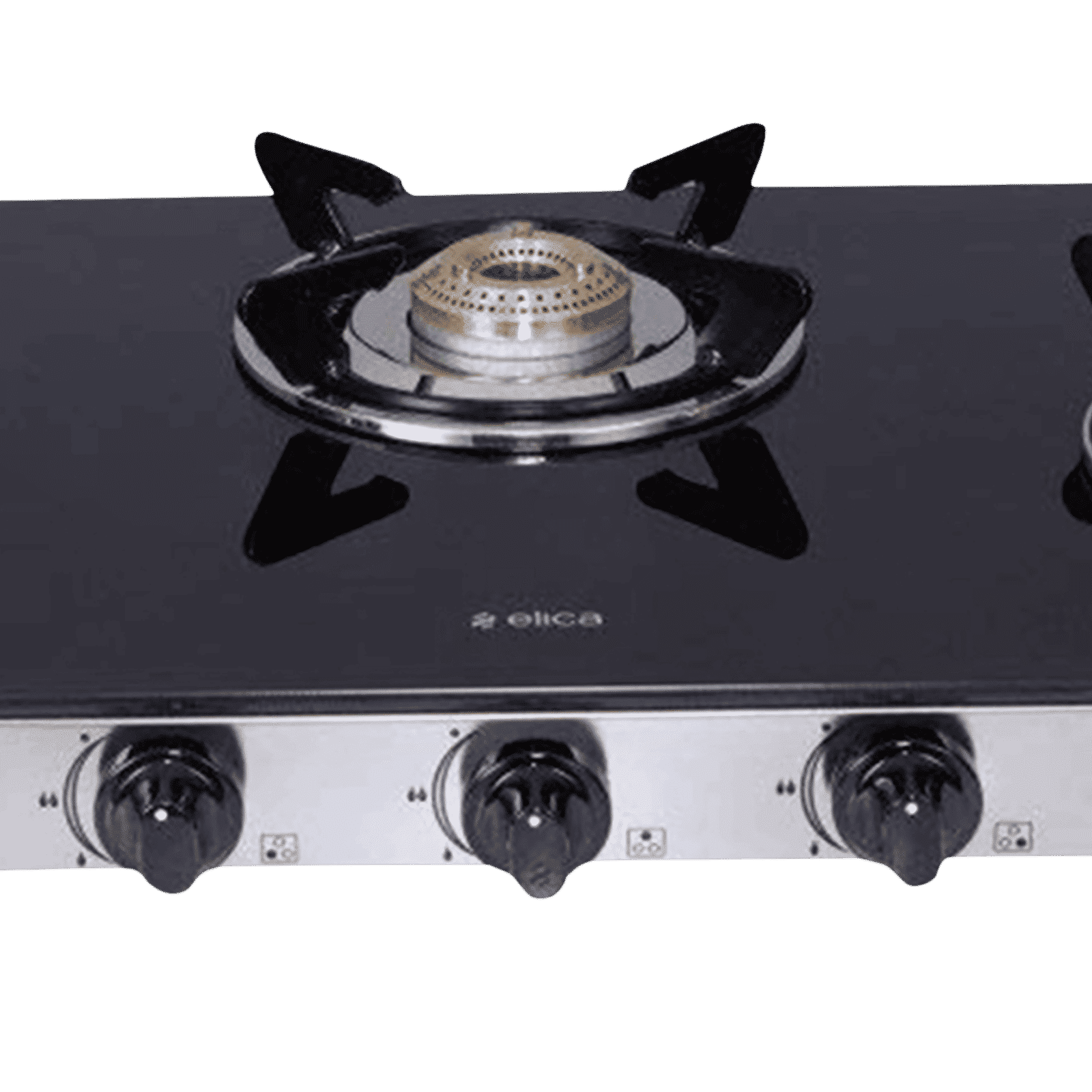 elica 773 CT DT VETRO Toughened Glass Top 3 Burner Automatic Gas Stove (Round Euro Coated Grid, Black)_5
