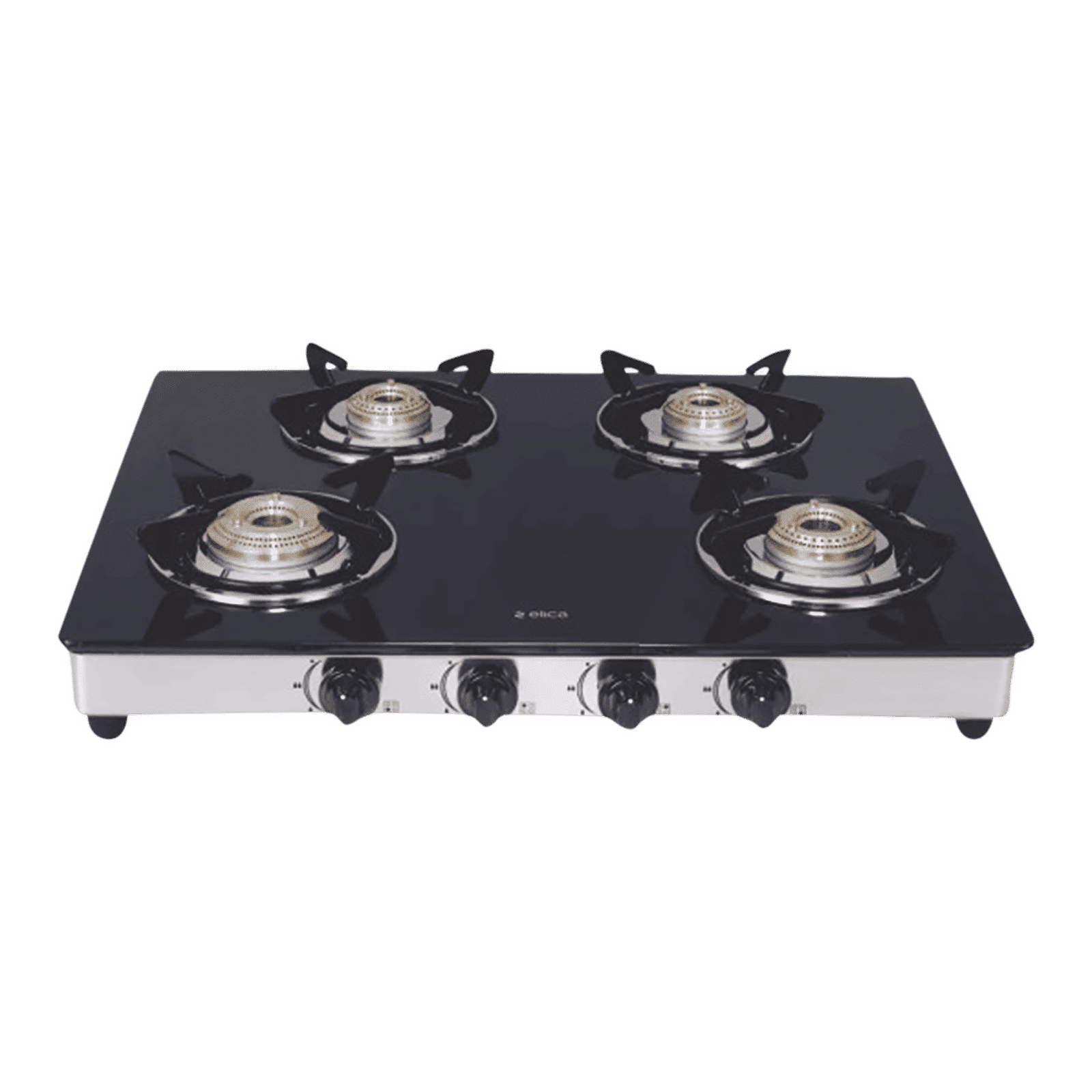 Elica 694 CT DT VETRO Toughened Glass Top 4 Burner Manual Gas Stove (Round Euro Coated Grid, Black)_1