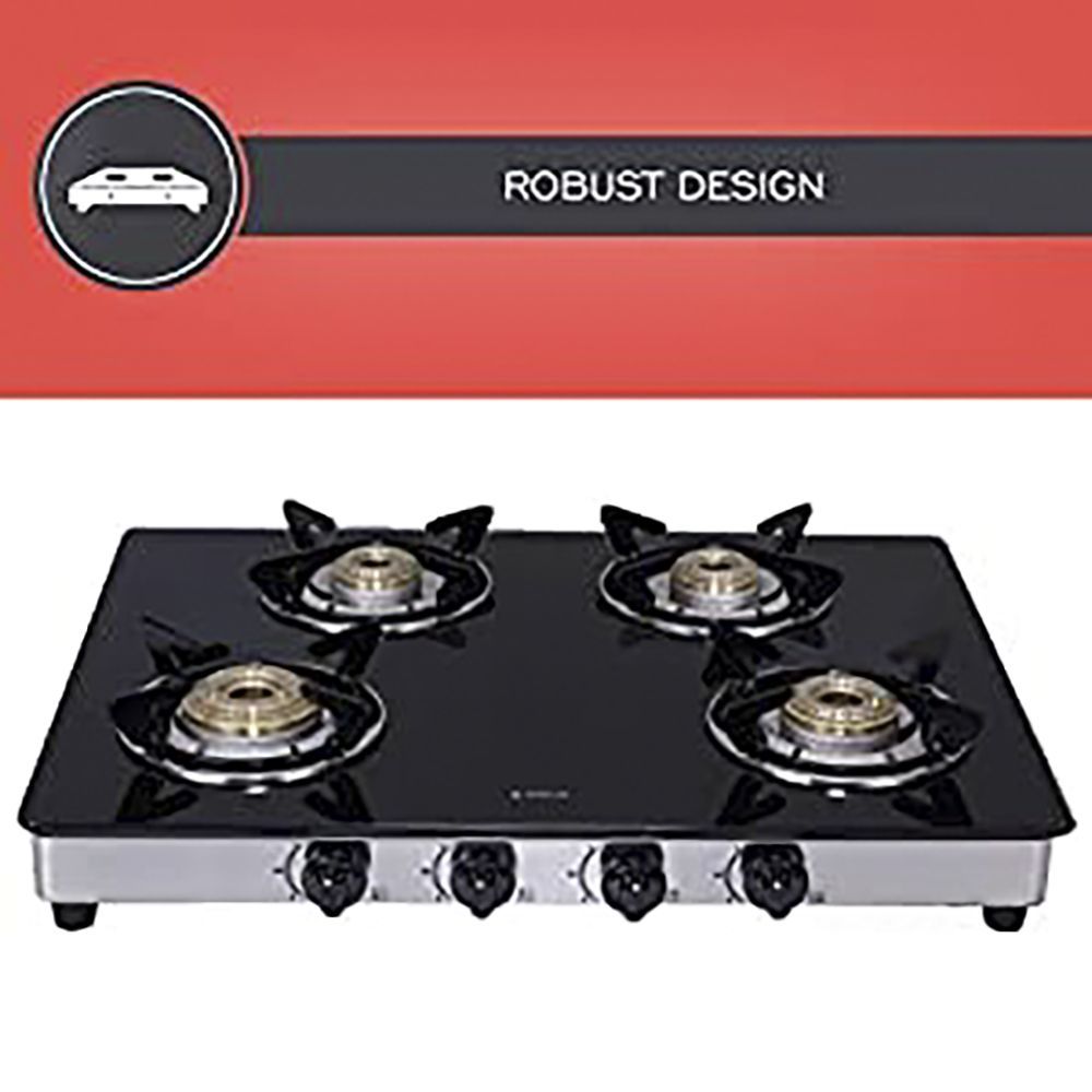 Elica 694 CT DT VETRO Toughened Glass Top 4 Burner Manual Gas Stove (Round Euro Coated Grid, Black)_9