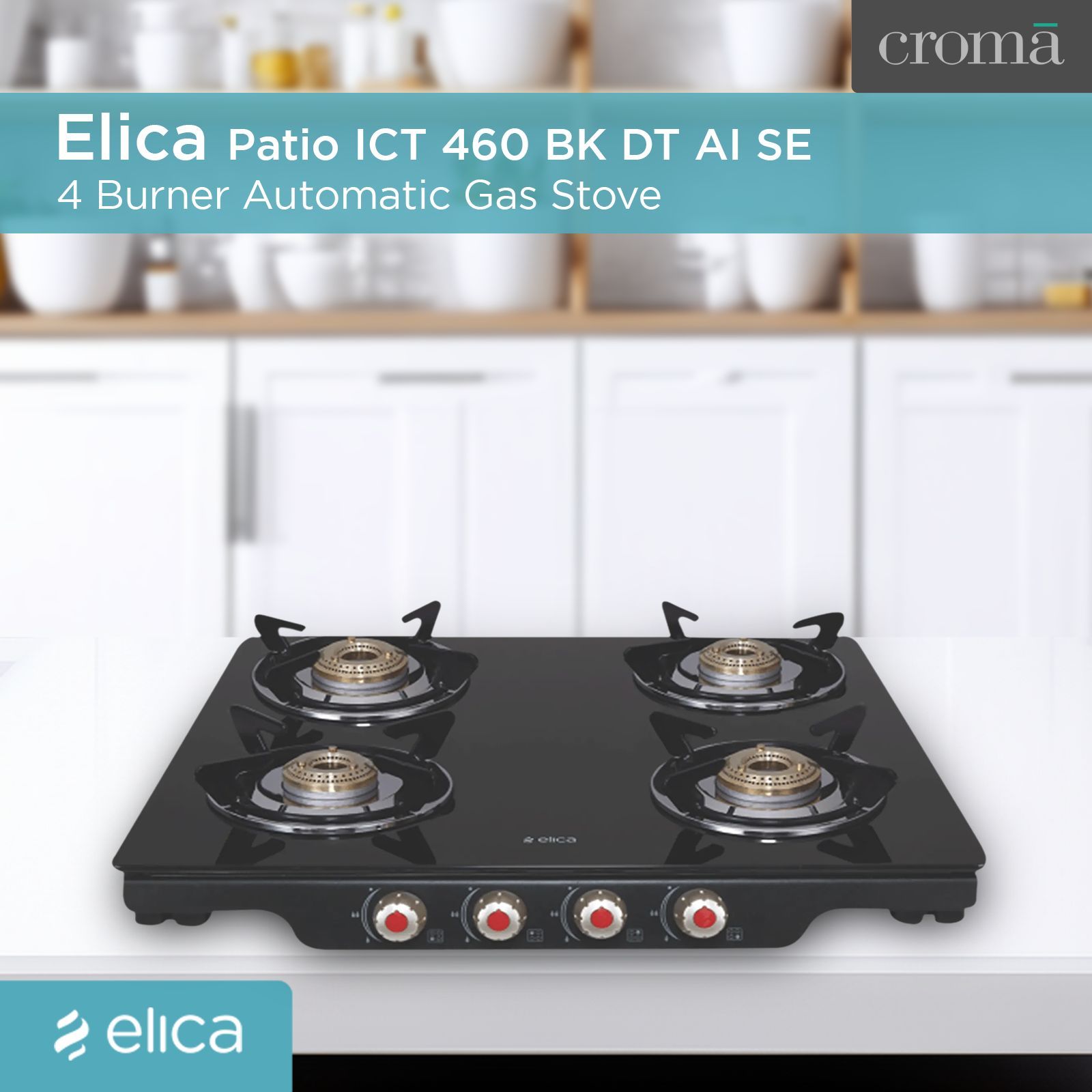Elica Patio ICT 460 BK DT AI SE Toughened Glass Top 4 Burner Automatic Gas Stove (Heavy Duty, Black)_8