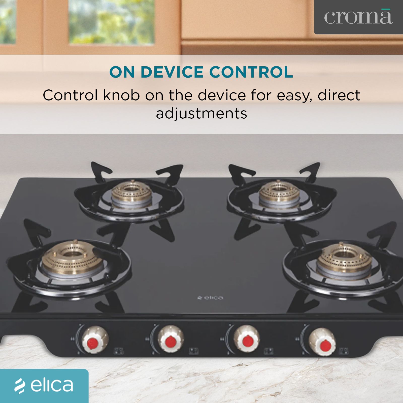 Elica Patio ICT DT 469 BLK S Glass Top 4 Burner Automatic Electric Gas Stove (Round Euro Coated Grid, Black)_8