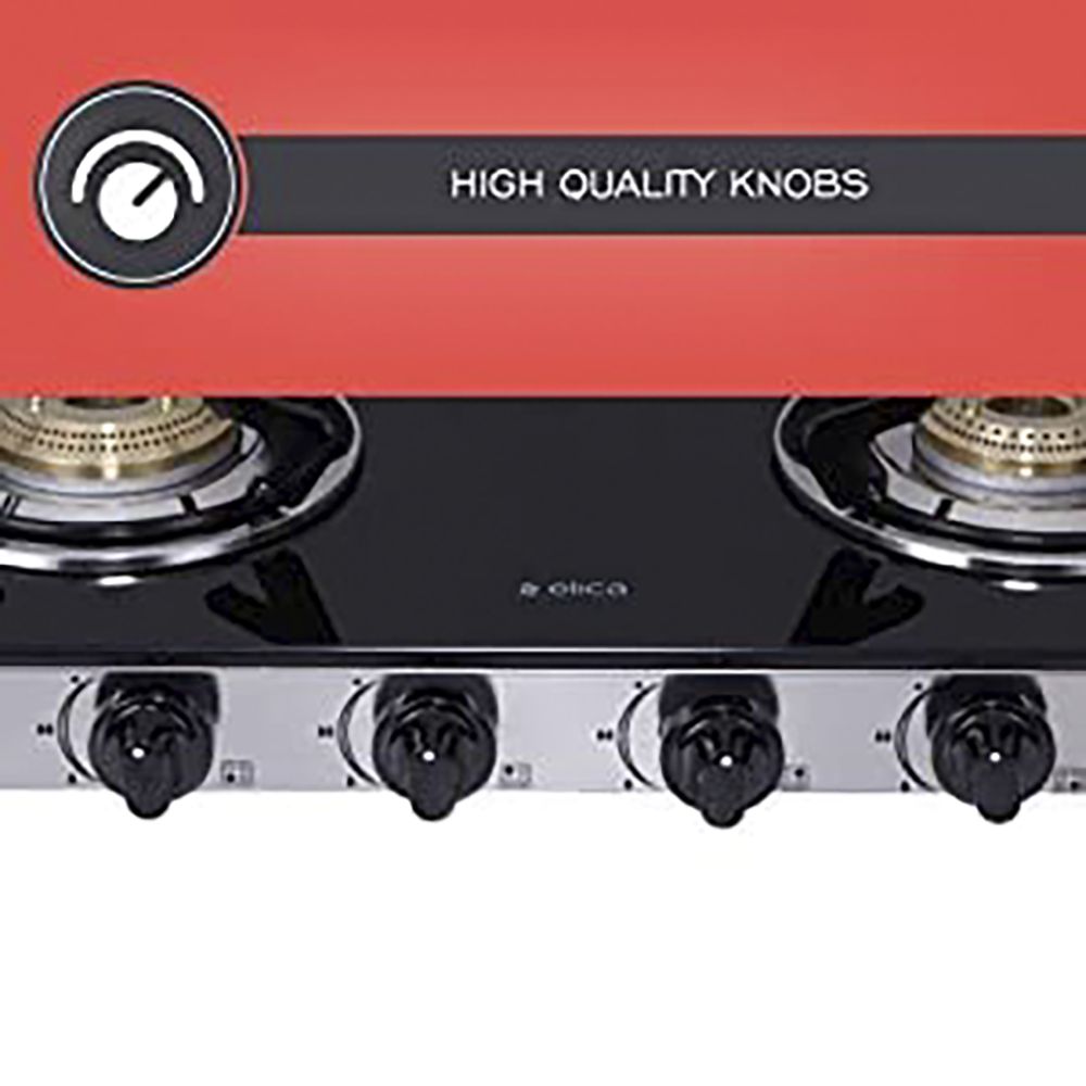 Elica 594 CT DT VETRO 1J Toughened Glass Top 4 Burner Manual Gas Stove (Round Euro Coated Grid, Black)_6