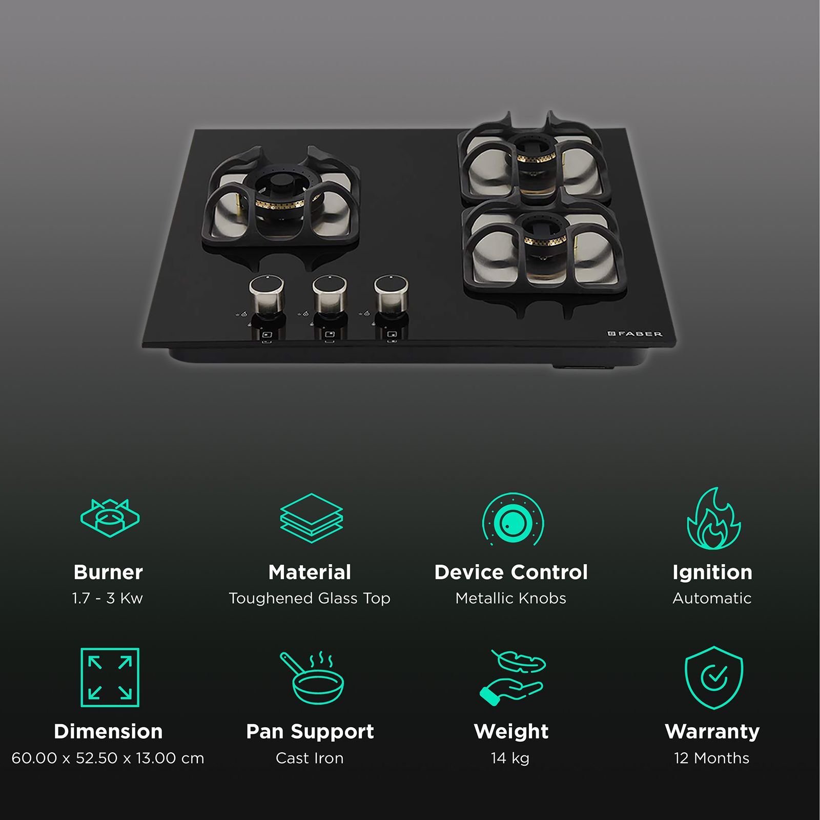 Faber Imperia 603 BRB CI BK Toughened Glass Top 3 Burner Automatic Hob (High Quality Knob, Black)_3