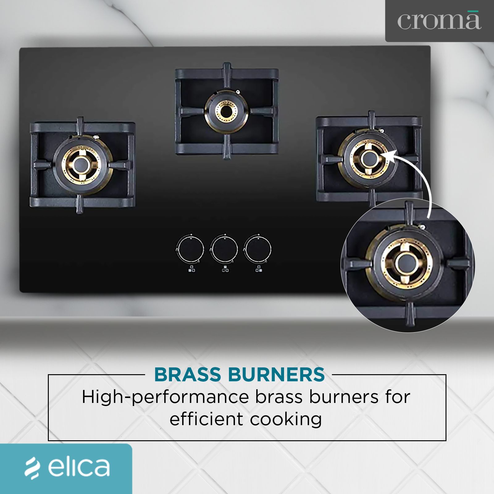 Elica Flexi Pro FB 3B 75 MT DX Glass Top 3 Burner Automatic Electric Hob (Round Metallic Knob, Black)_10