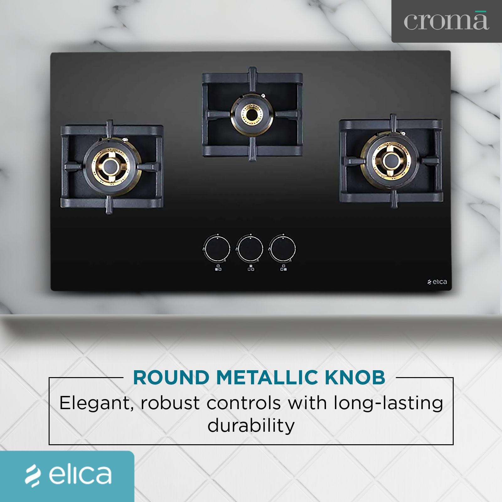 Elica Flexi Pro FB 3B 75 MT DX Glass Top 3 Burner Automatic Electric Hob (Round Metallic Knob, Black)_11