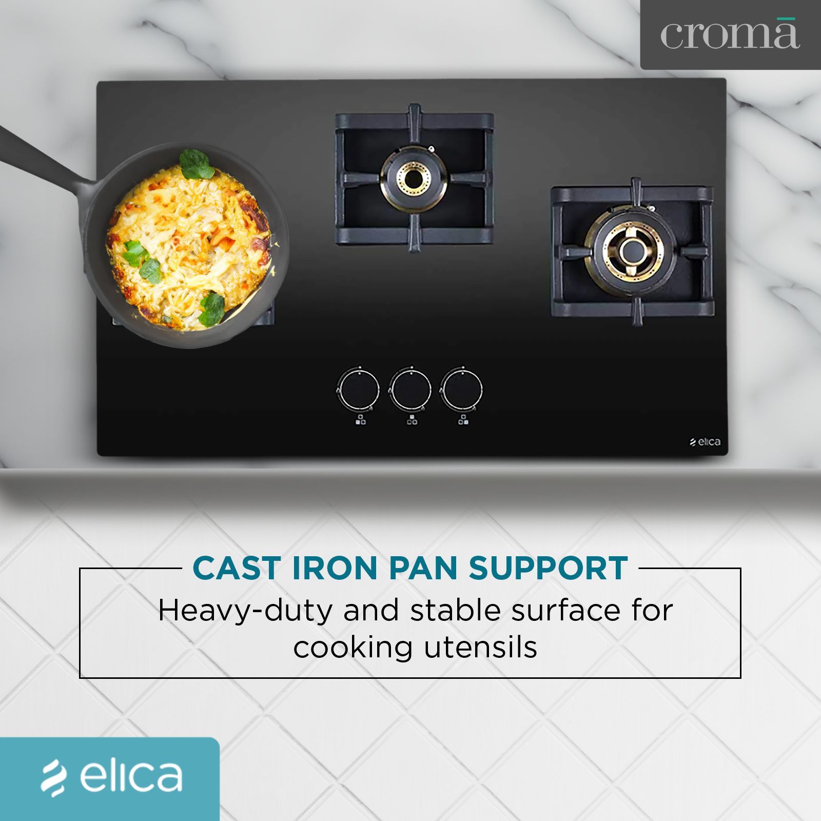 Elica Flexi Pro FB 3B 75 MT DX Glass Top 3 Burner Automatic Electric Hob (Round Metallic Knob, Black)_12