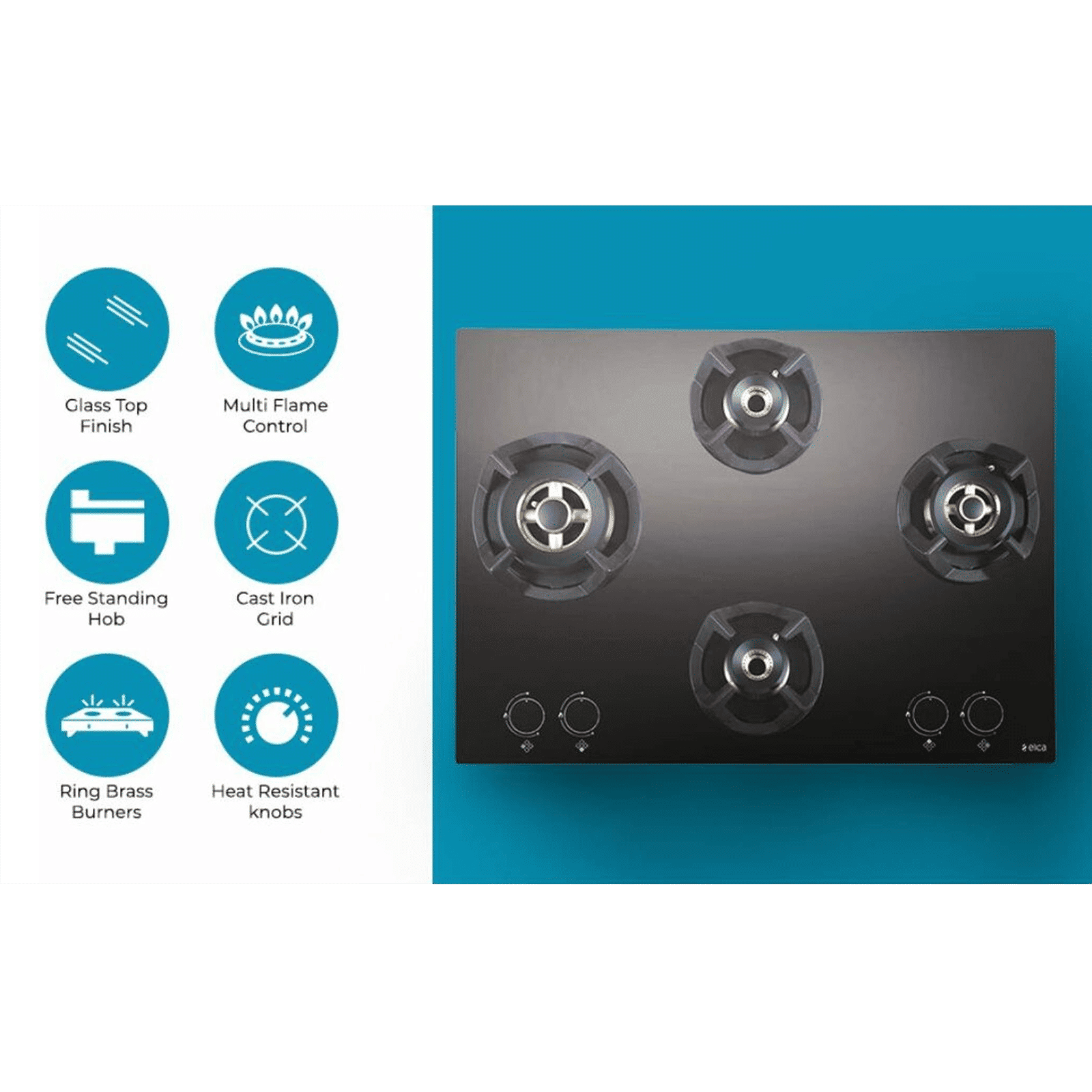 Elica CLASSIC FLEXI FB MFC 4B 70 MT Glass Top 4 Burner Automatic Electric Hob (Round Metallic Knob, Black)_9