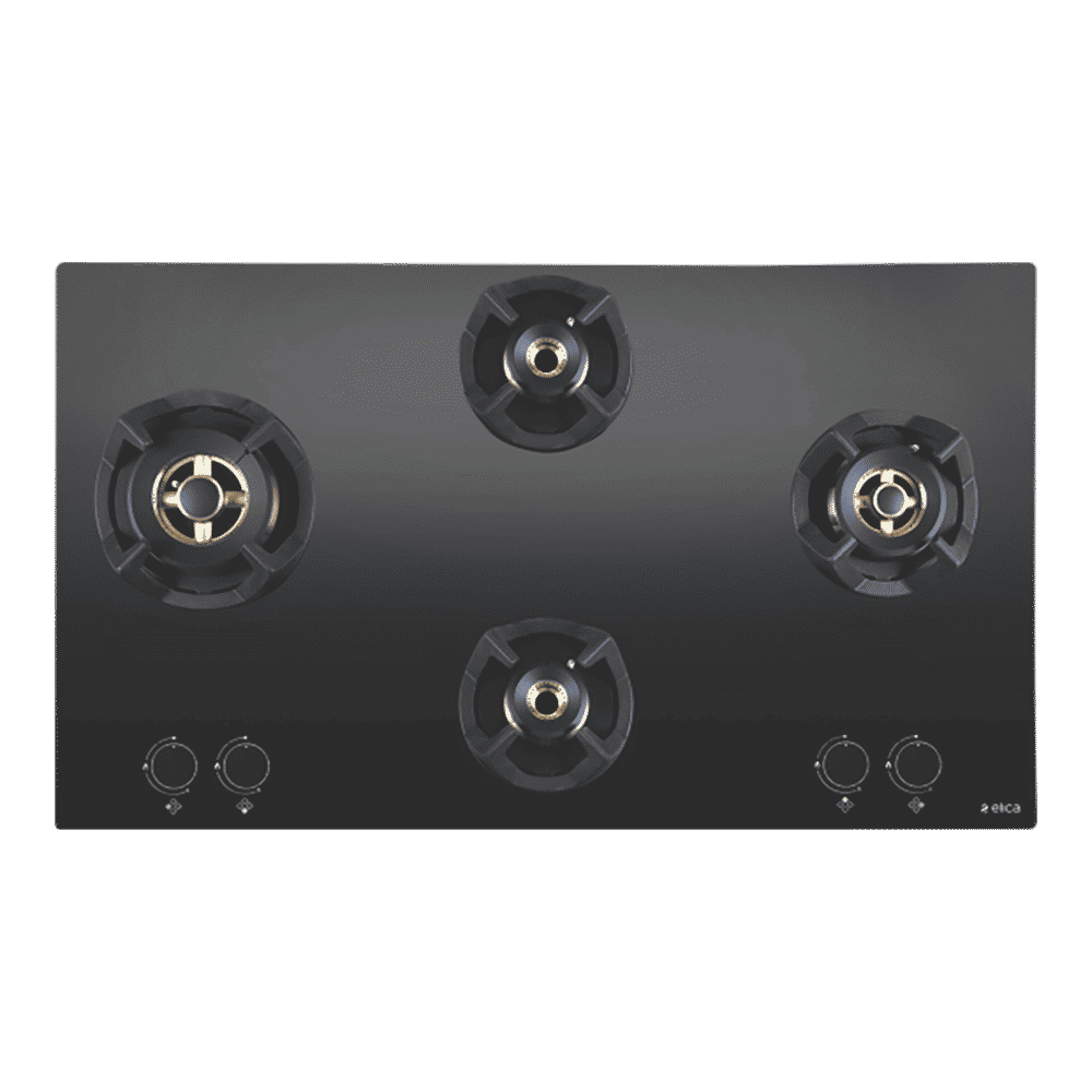 Elica CLASSIC FLEXI FB MFC 4B 91 MT Glass Top 4 Burner Automatic Electric Hob (Round Metallic Knob, Black)_1