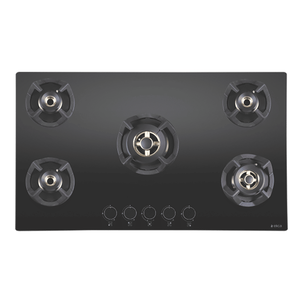 Elica CLASSIC FLEXI FB MFC 5B 90 MT Toughened Glass Top 5 Burner Automatic Electric Hob (Round Metallic Knob, Black) Elica CLASSIC FLEXI FB MFC 5B 90 MT Toughened Glass Top 5 Burner Automatic Electric Hob (Round Metallic Knob, Black)_1
